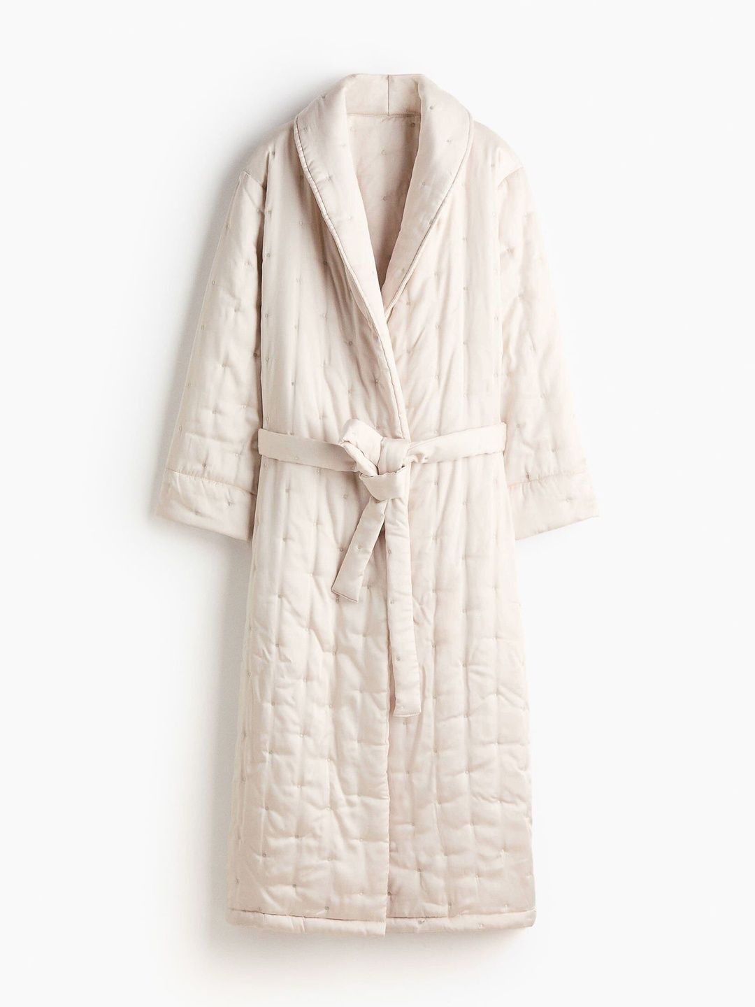 H&M Women Beige Quilted Shawl Collared Dressing Robe-picture-10