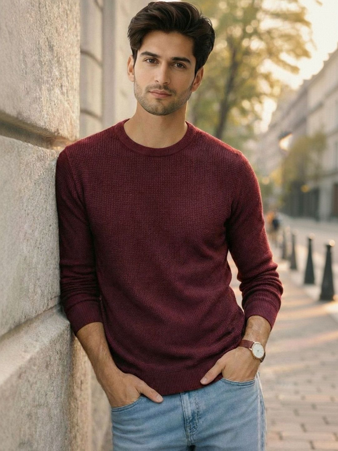 The Roadster Lifestyle Co Round Neck Ribbed Pullover Sweater-picture-44