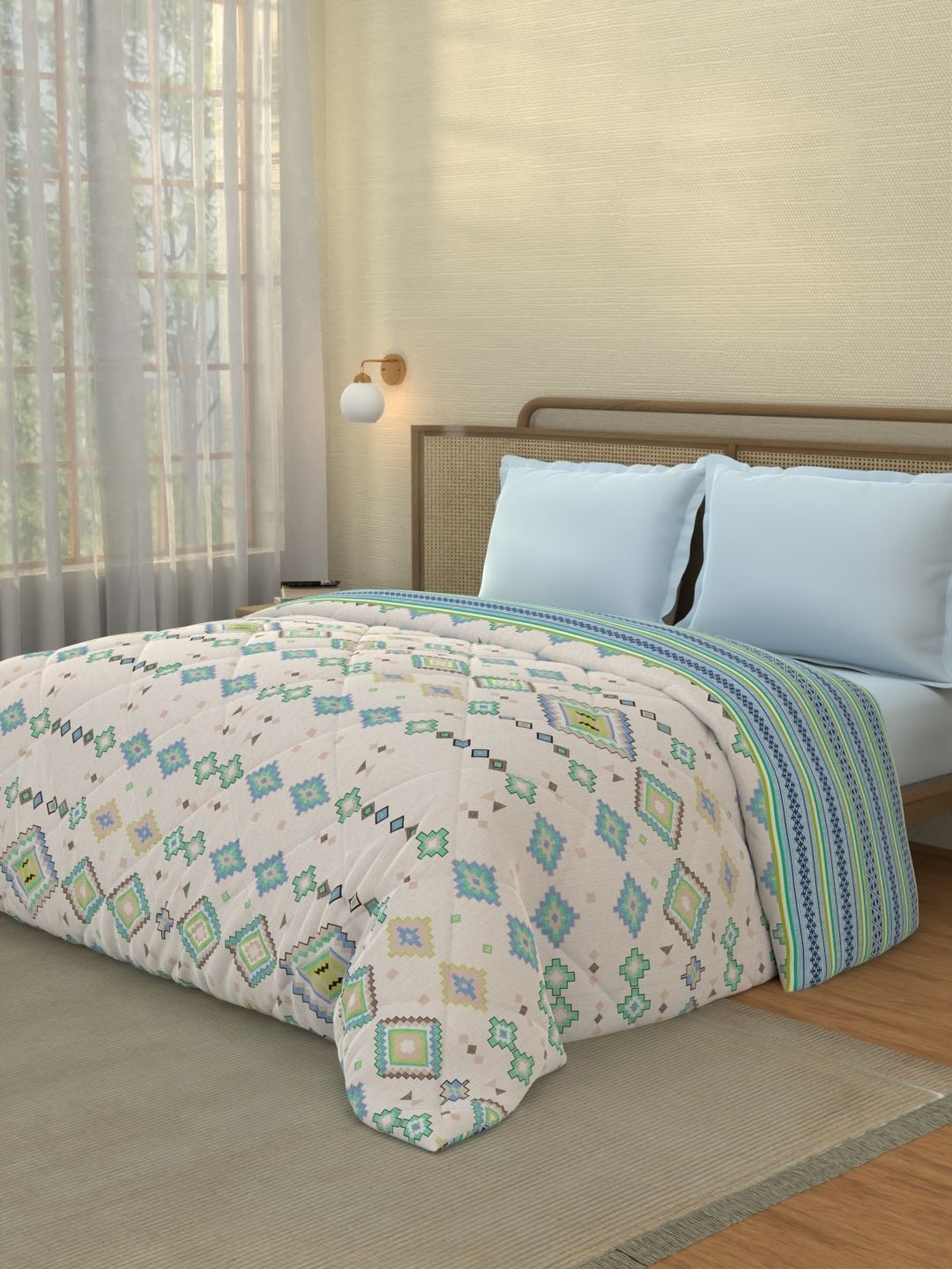Portico New York Signature Home & Harmony 144 TC Cotton Blue Double Bed AC Comforter-picture-38