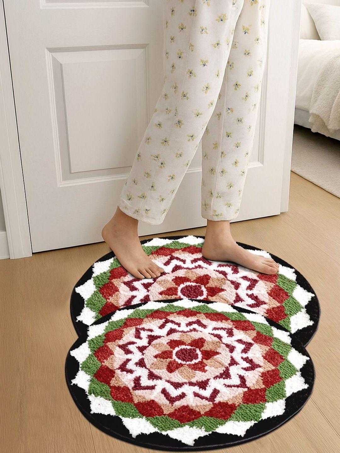 Myntra Elegant Homes Set Of 2 White & Red Self-Design Anti-Skid Doormat-image-27