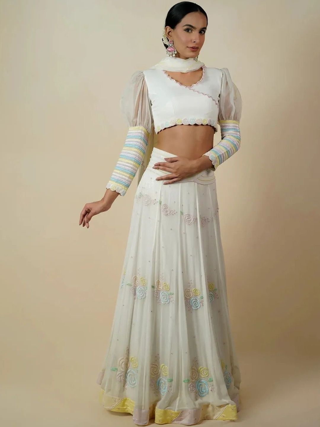 Tilsim by Sagarika Mehrotra Embroidered Thread Work Semi-Stitched Lehenga & Blouse With Dupatta-image-27