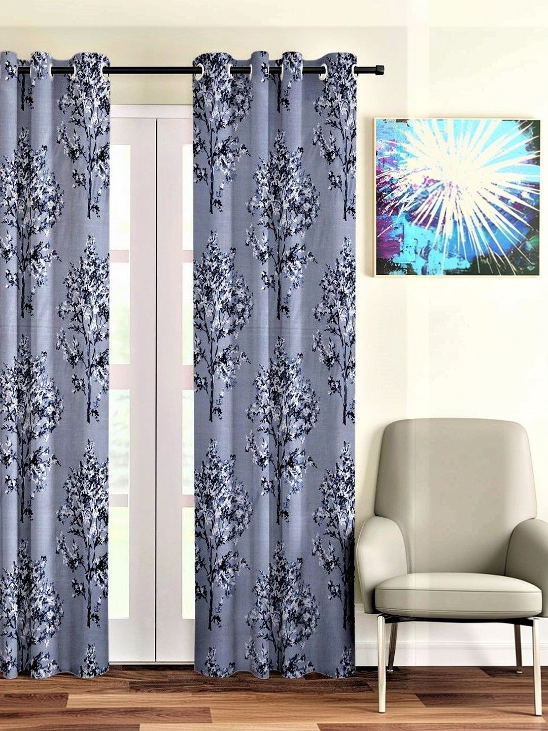 Fashion String Grey Floral Door Curtain-picture-2