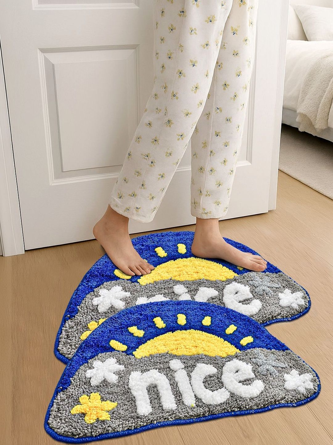 FABINALIV Set Of 2 White & Grey Self-Design Anti-Skid Doormat-picture-51