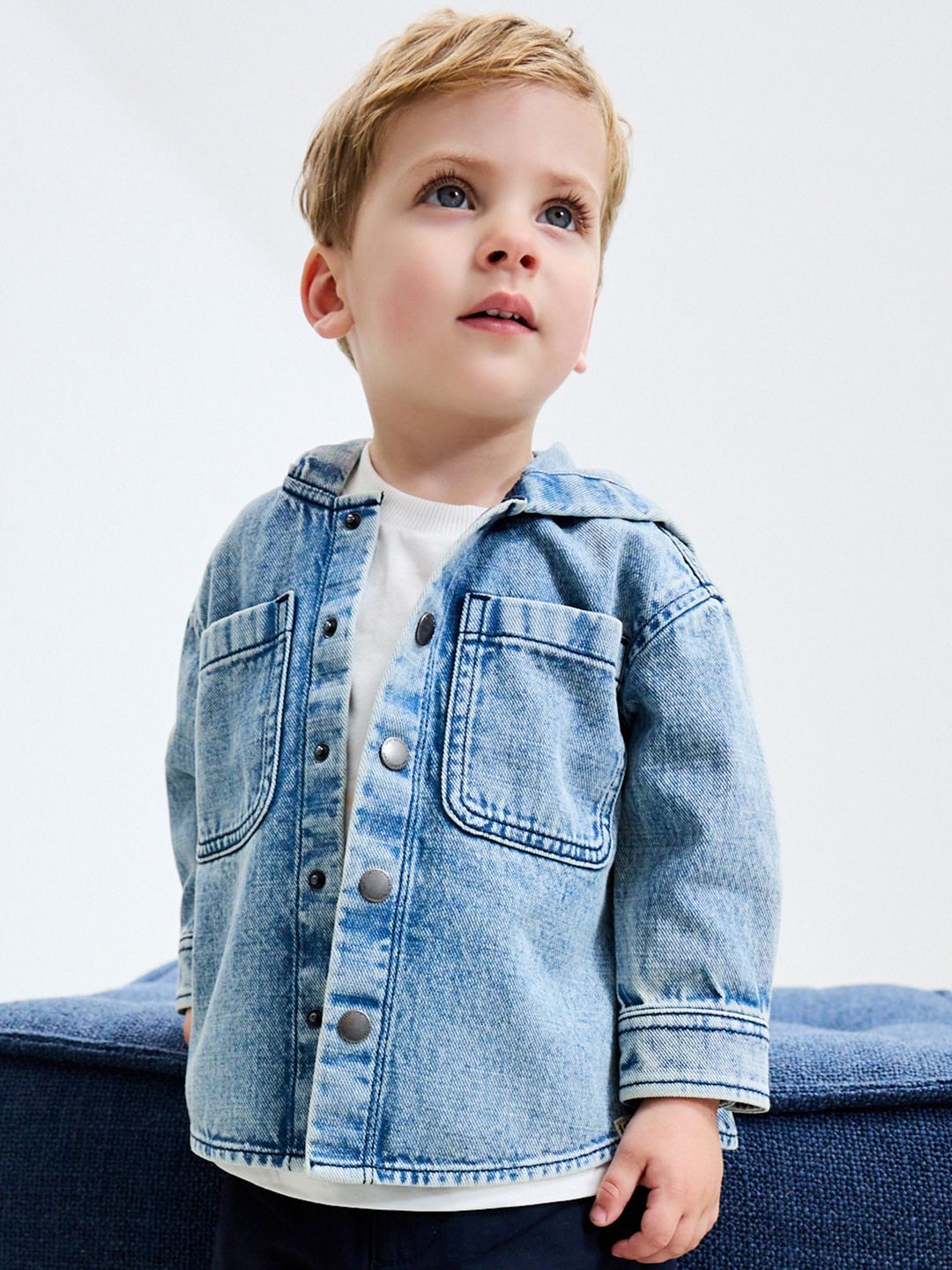 NEXT Boys Washed Denim Hooded Overshirt Jacket