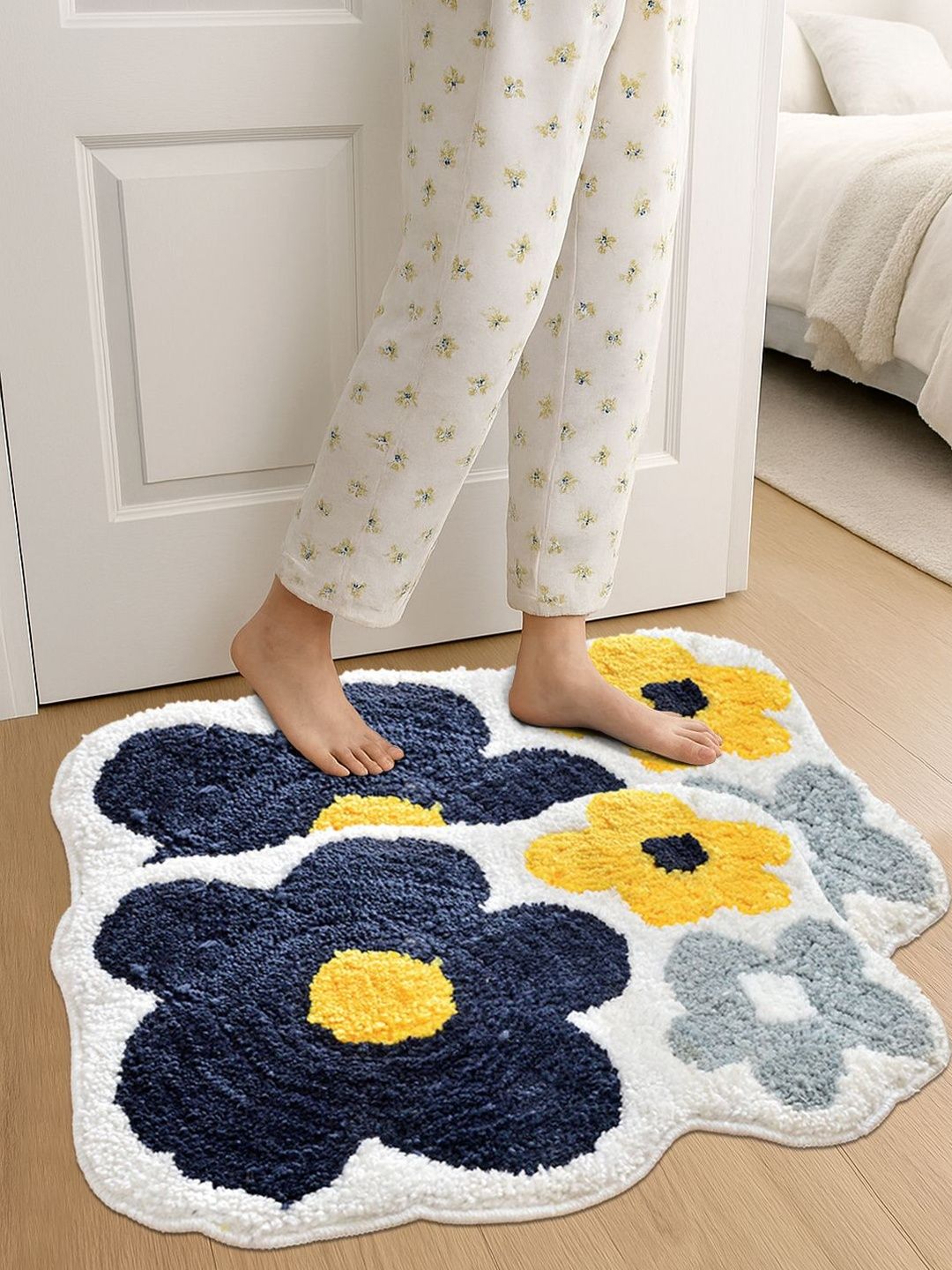 FABINALIV Set Of 2 White & Grey Self-Design Anti-Skid Doormat-image-10