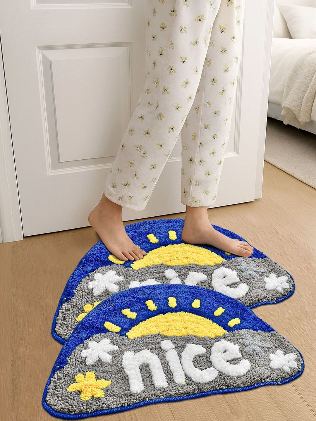 Myntra Elegant Homes Set Of 2 Blue & Grey Self-Design Anti-Skid Doormat-picture-35
