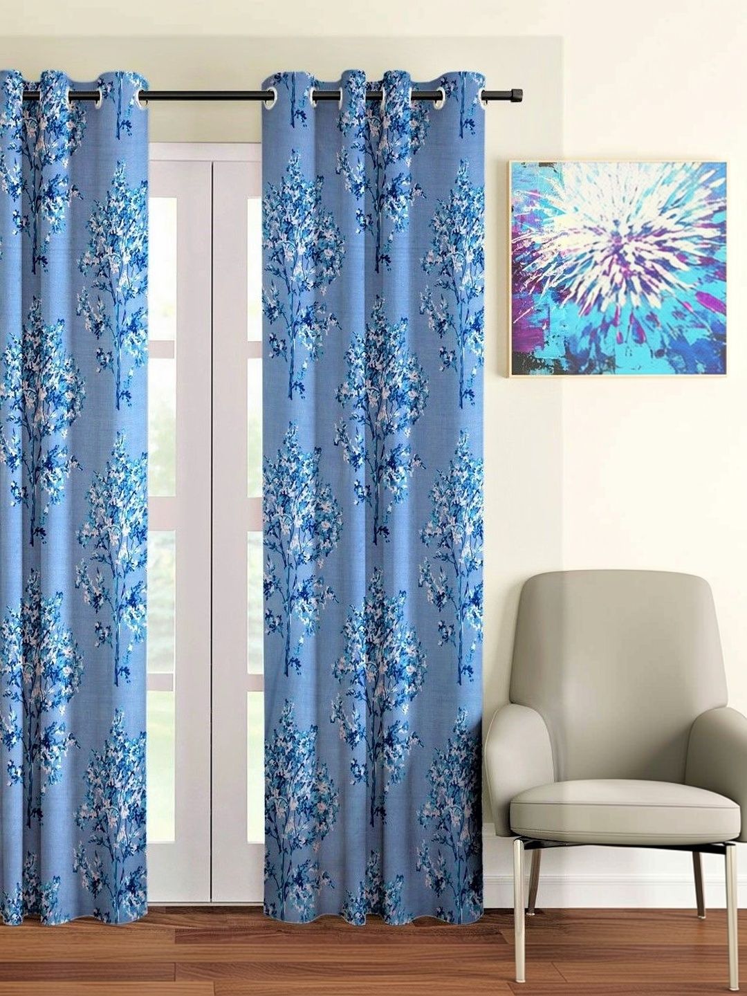Fashion String Blue Floral Window Curtain-image-21