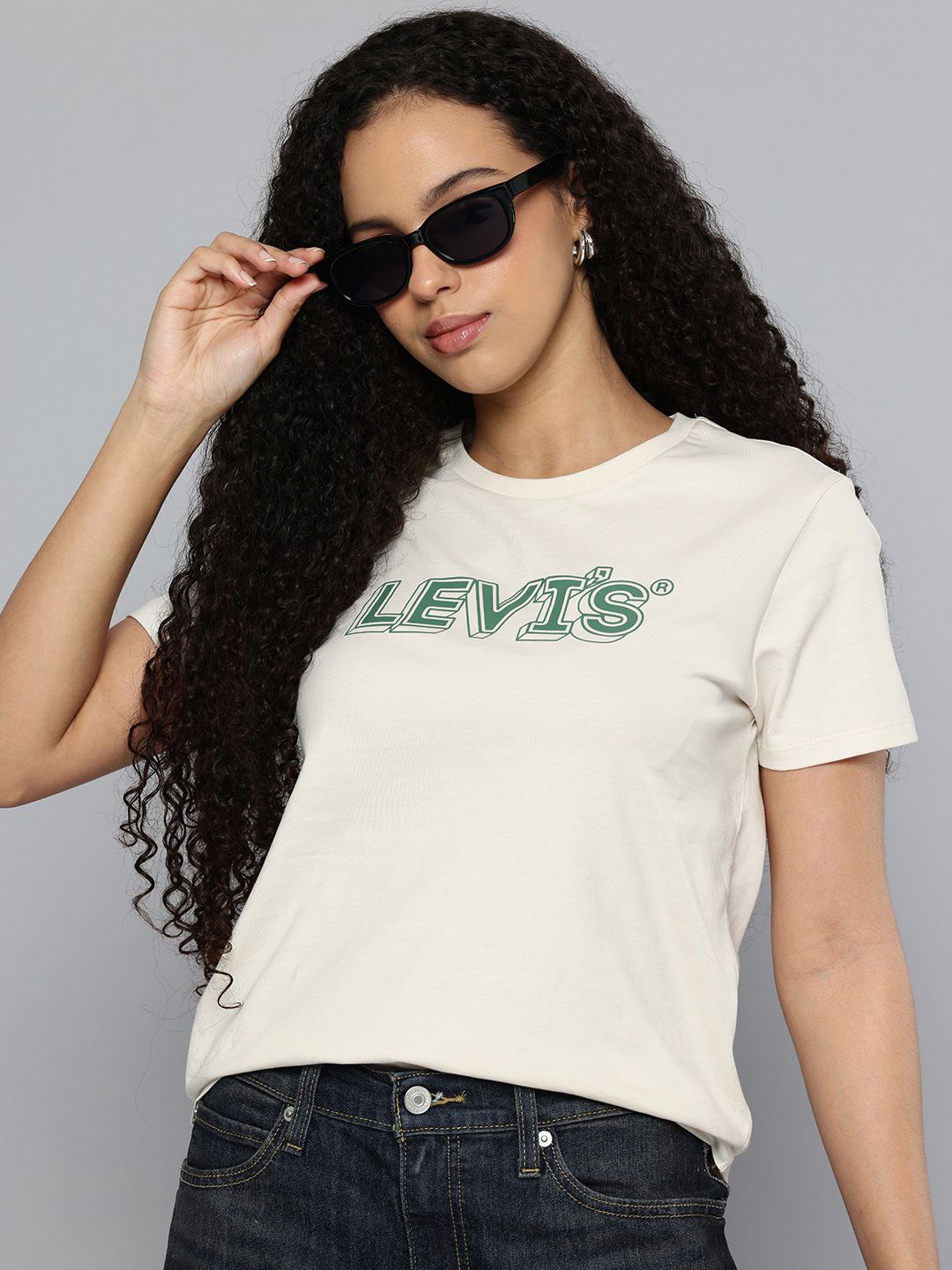 Levis Women's Brand Logo Off White Crew Neck T-shirt