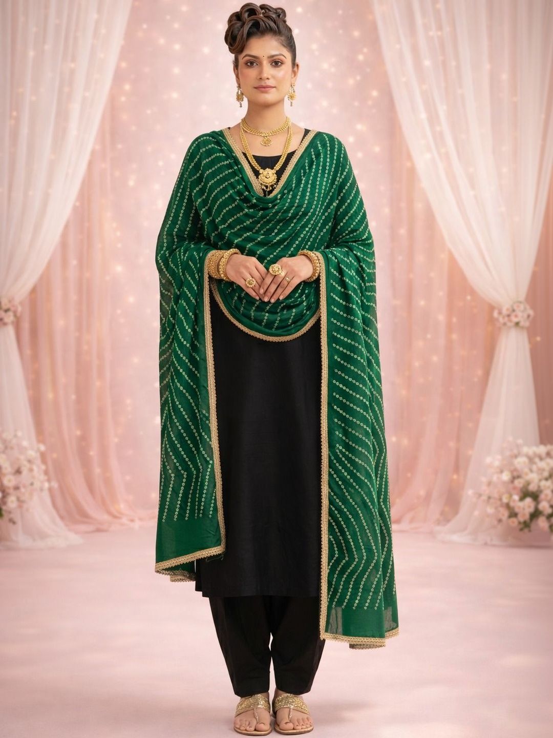 YUGAVEERAA Printed Bandhani Dupatta with Gotta Patti-picture-32
