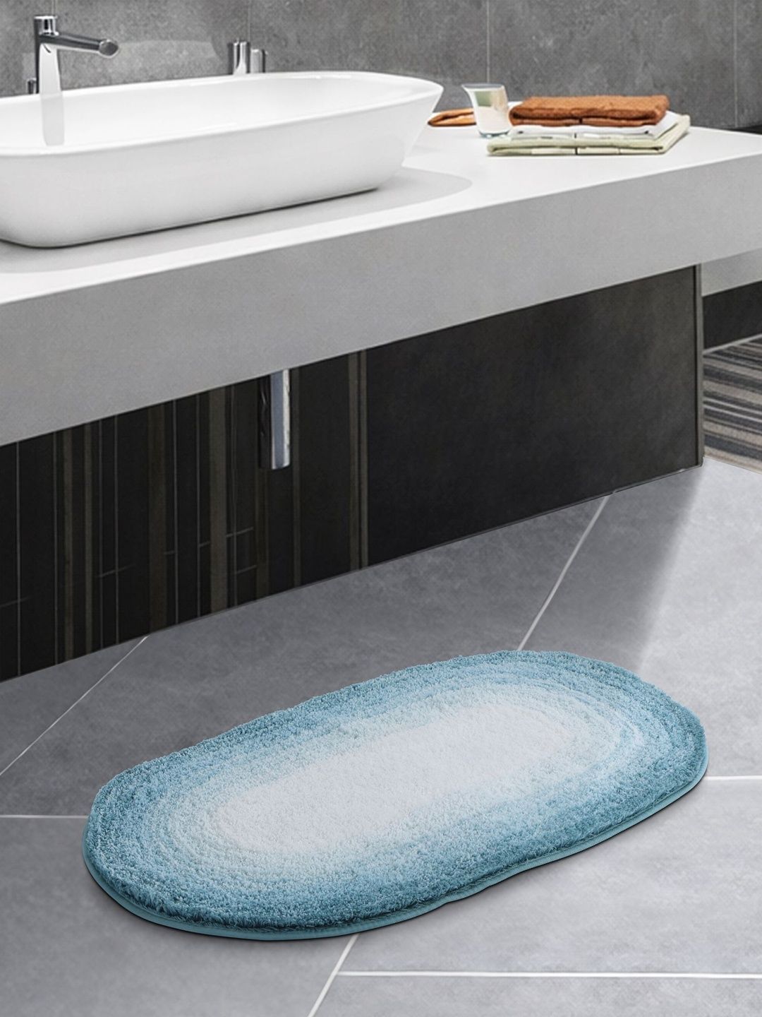OBSESSIONS Teal & White Colourblocked 2200 GSM Bath Rugs