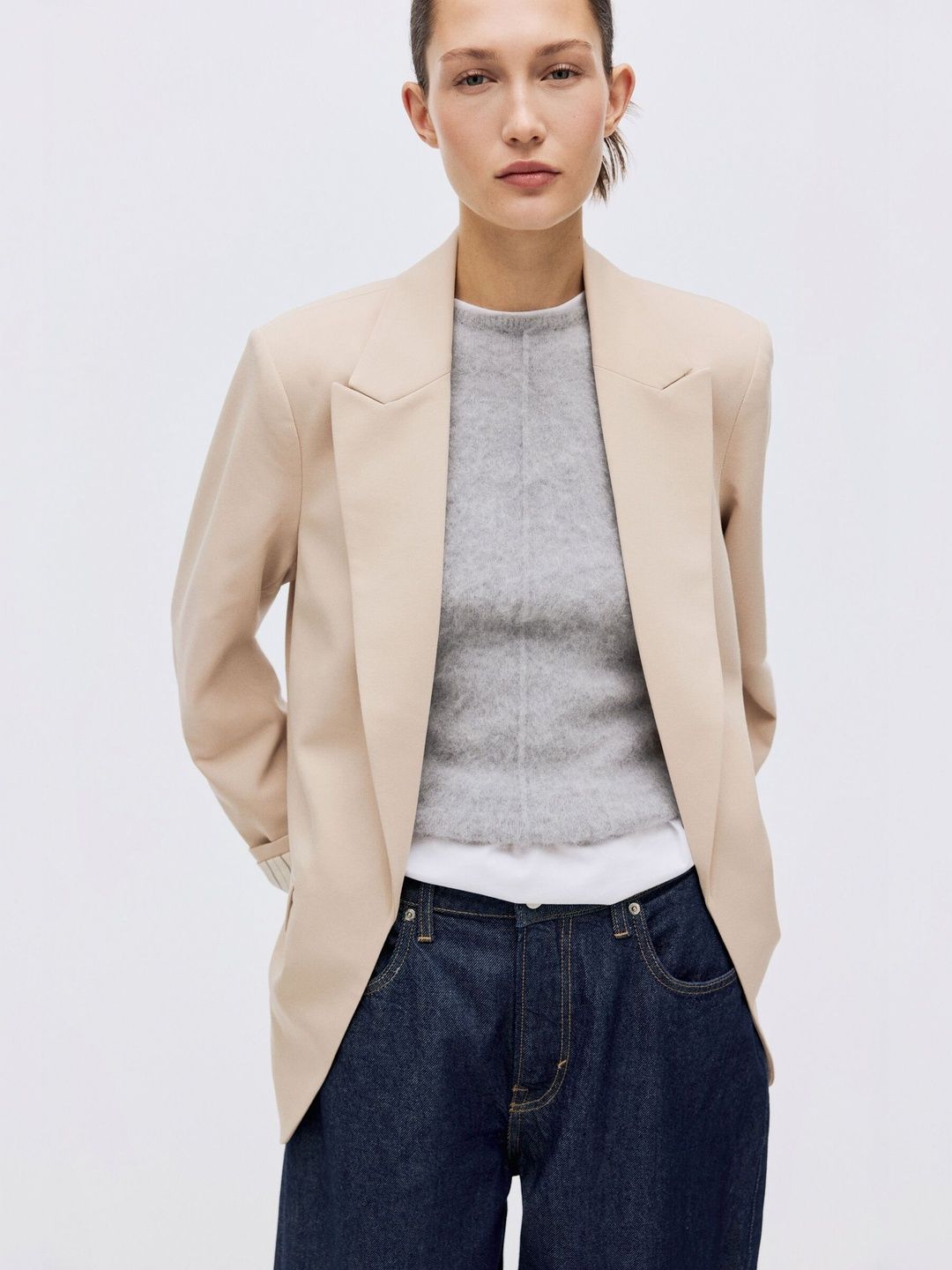 H&M Women Lyocell-Blend Notched Lapel Front Open Blazer-image-13