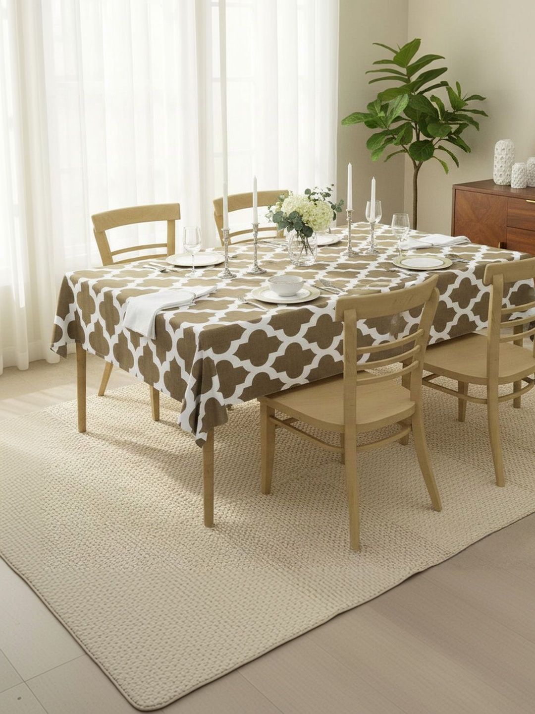 HOMEMONDE Grey Geometric Printed Cotton 6-Seater Table Cover-picture-33