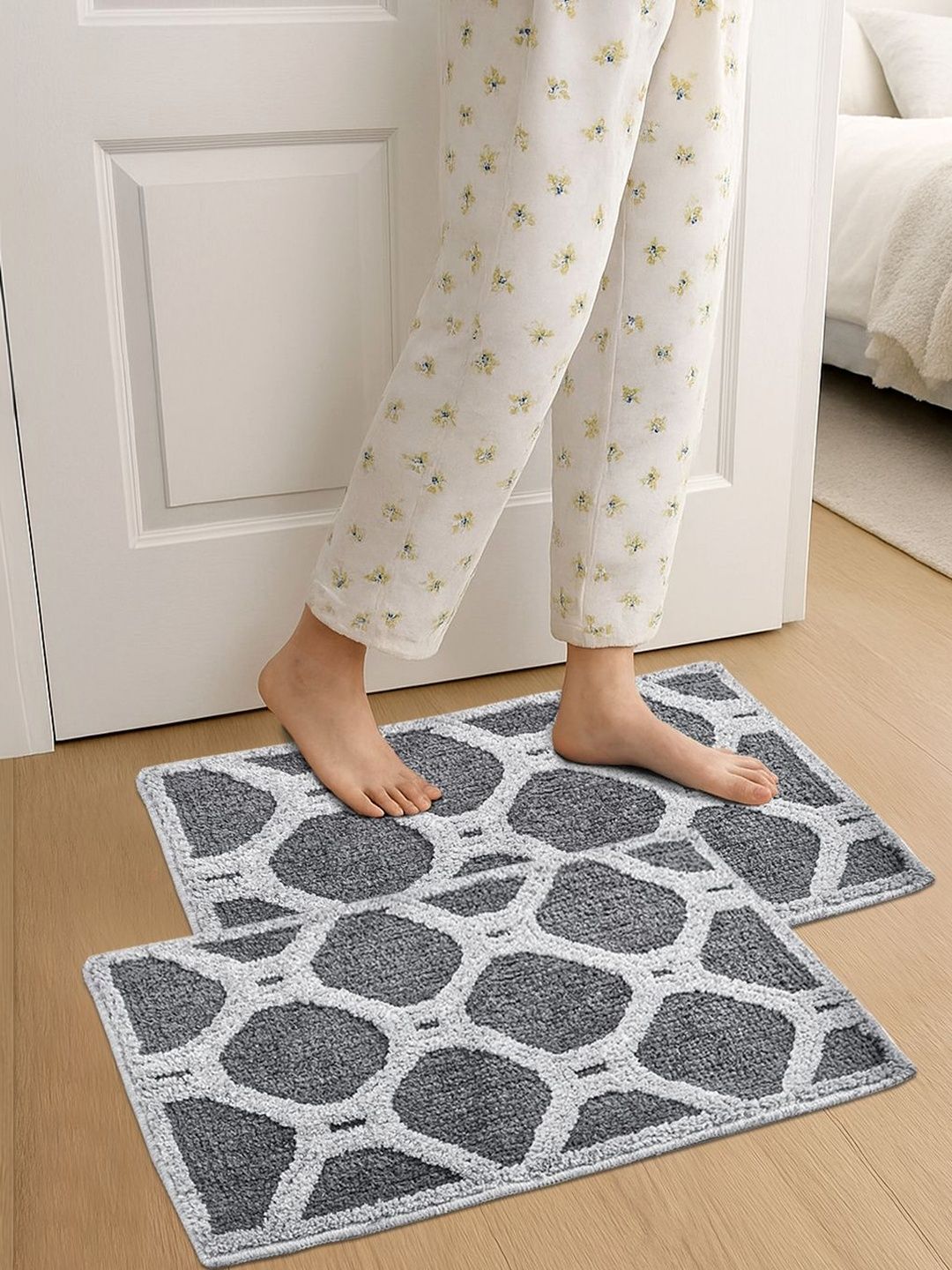 Myntra Elegant Homes Set Of 2 Grey Self-Design Anti-Skid Doormat-image-30
