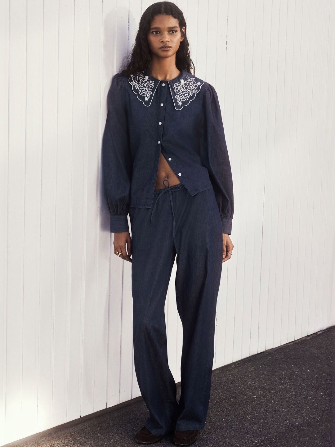 H&M Embroidered-Collar Denim Blouse-picture-28