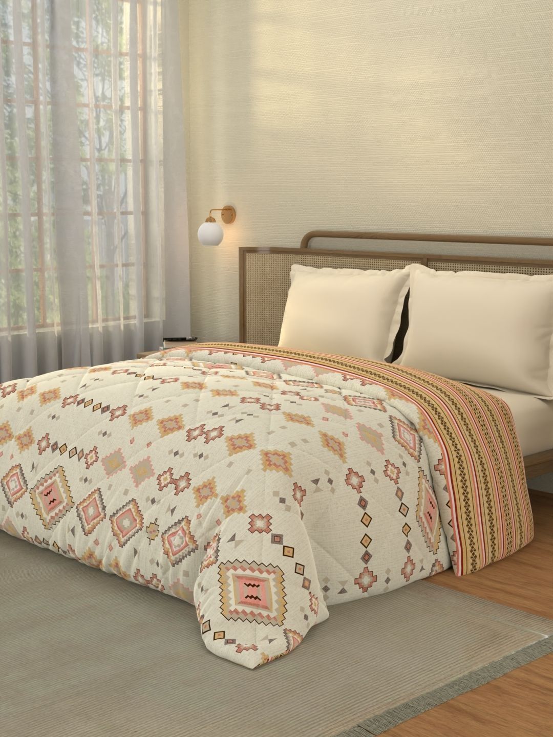 Portico New York Signature Yellow & Cream-Coloured Geometric AC Room 120 GSM Comforter-picture-17