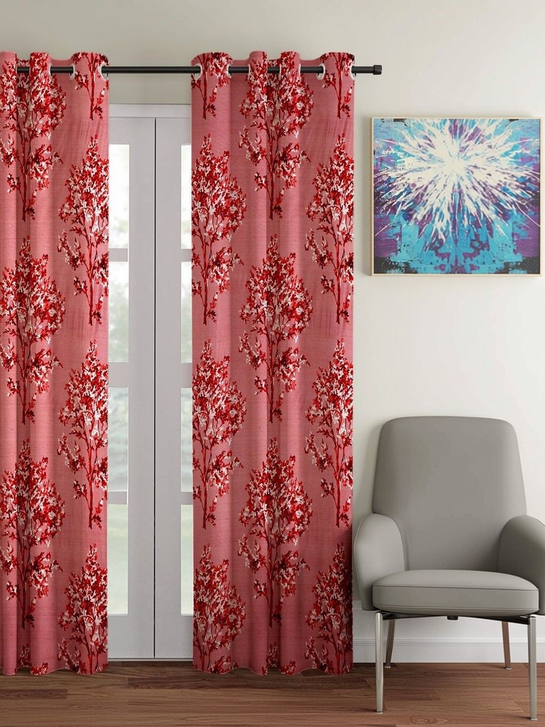 Fashion String Maroon Floral Door Curtain-picture-3