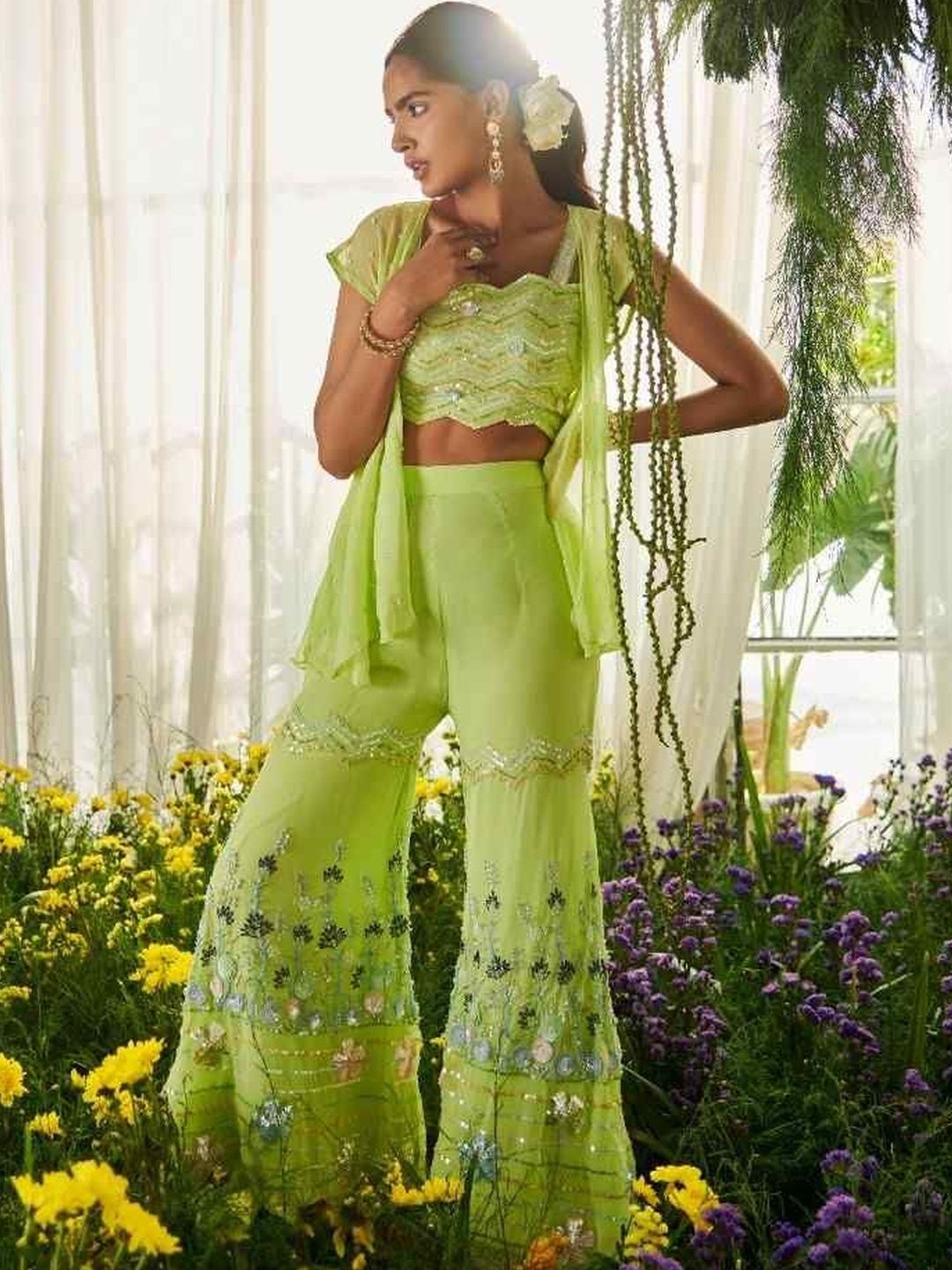 Tilsim by Sagarika Mehrotra Women Embroidered Regular Sequinned Kurta with Sharara & With Dupatta-picture-11