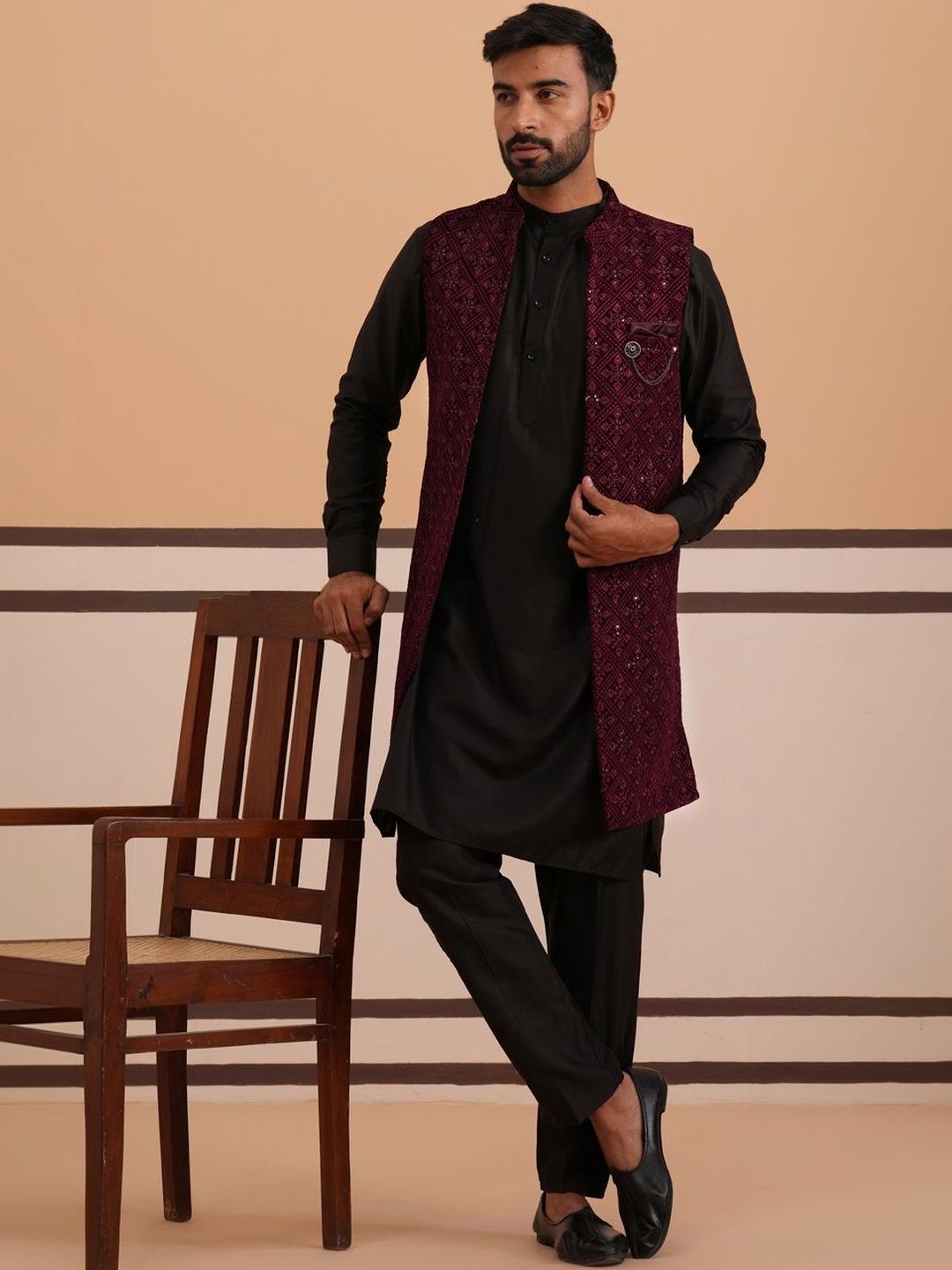 Jompers Embroidered Mandarin Collar Sherwani Set-picture-26