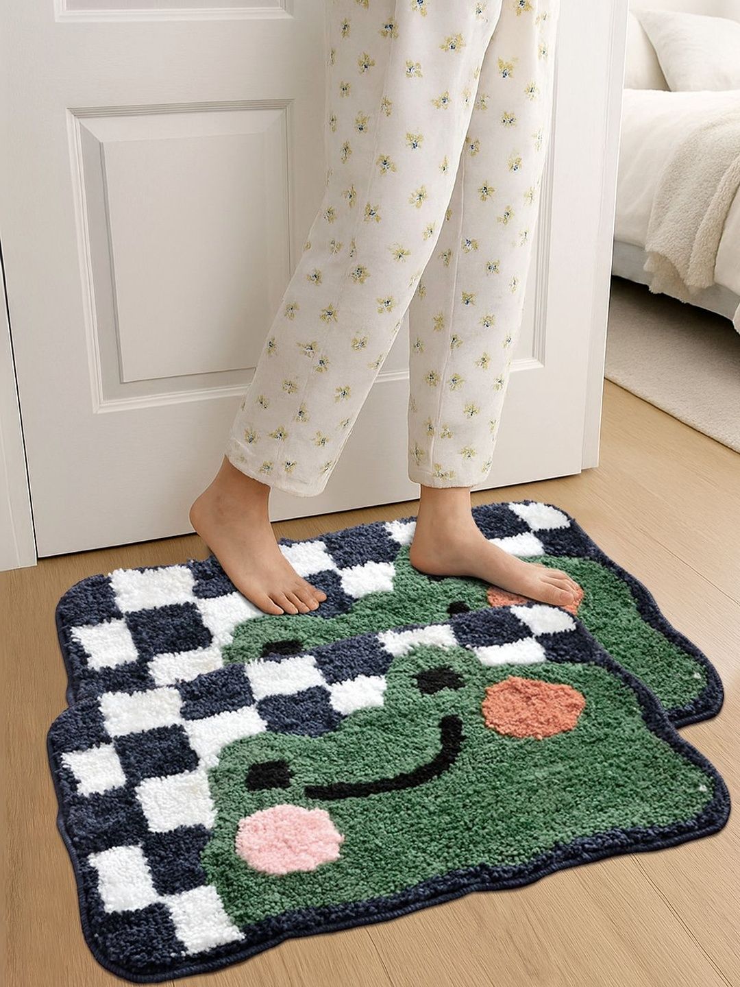 FABINALIV 2-Pieces Grey & Blue Anti-Skid Doormats-image-35