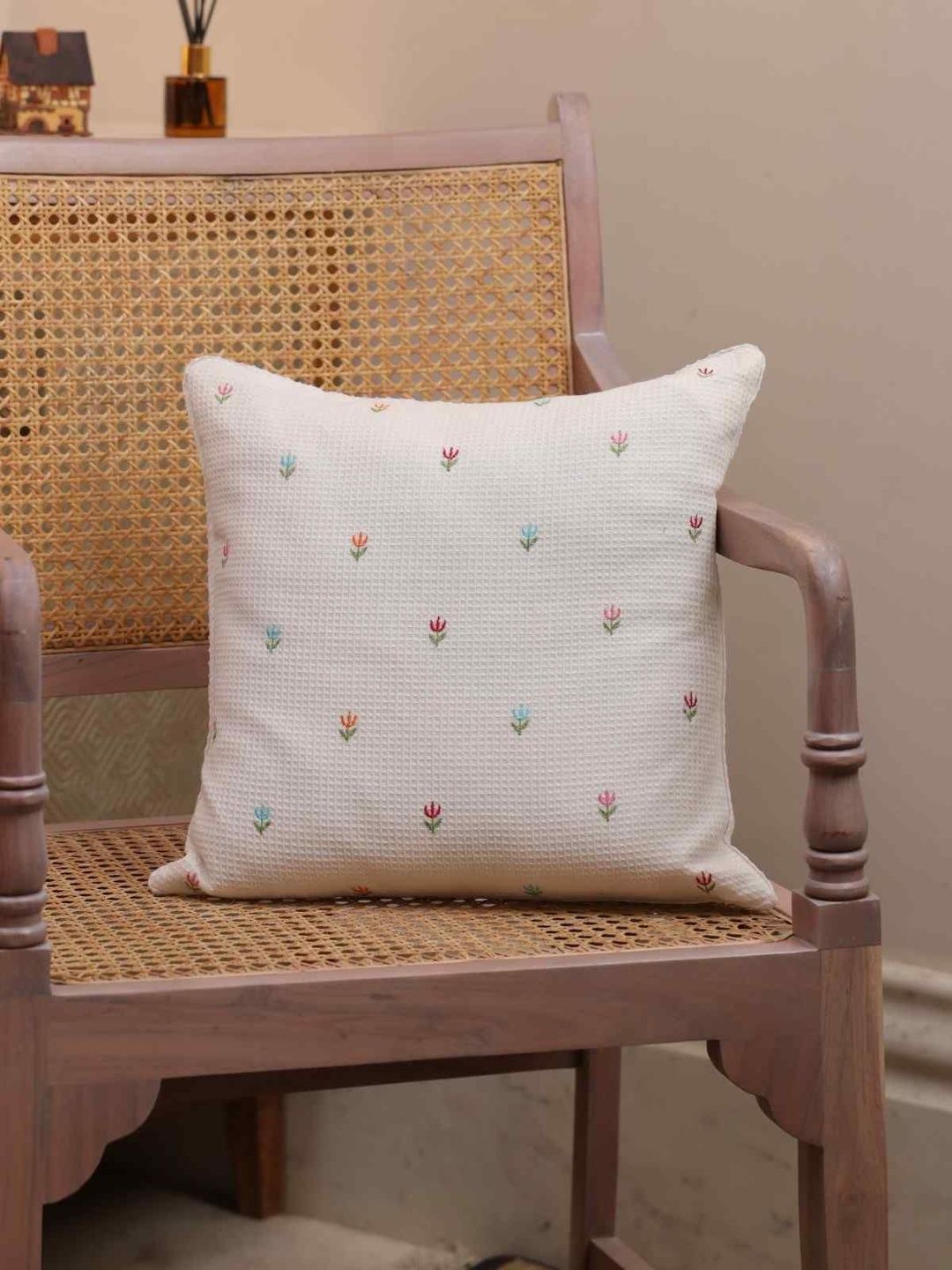 Sangria White Embroidered Cotton Embroidered Square Cushion Covers-image-20