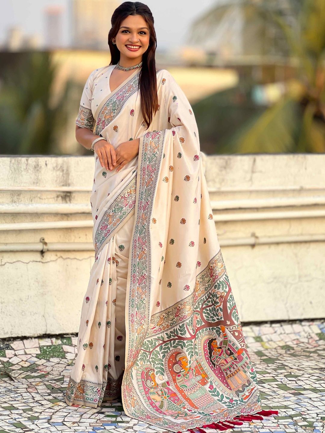 Anouk Ethnic Motifs Zari Silk Blend Baluchari Saree-picture-30