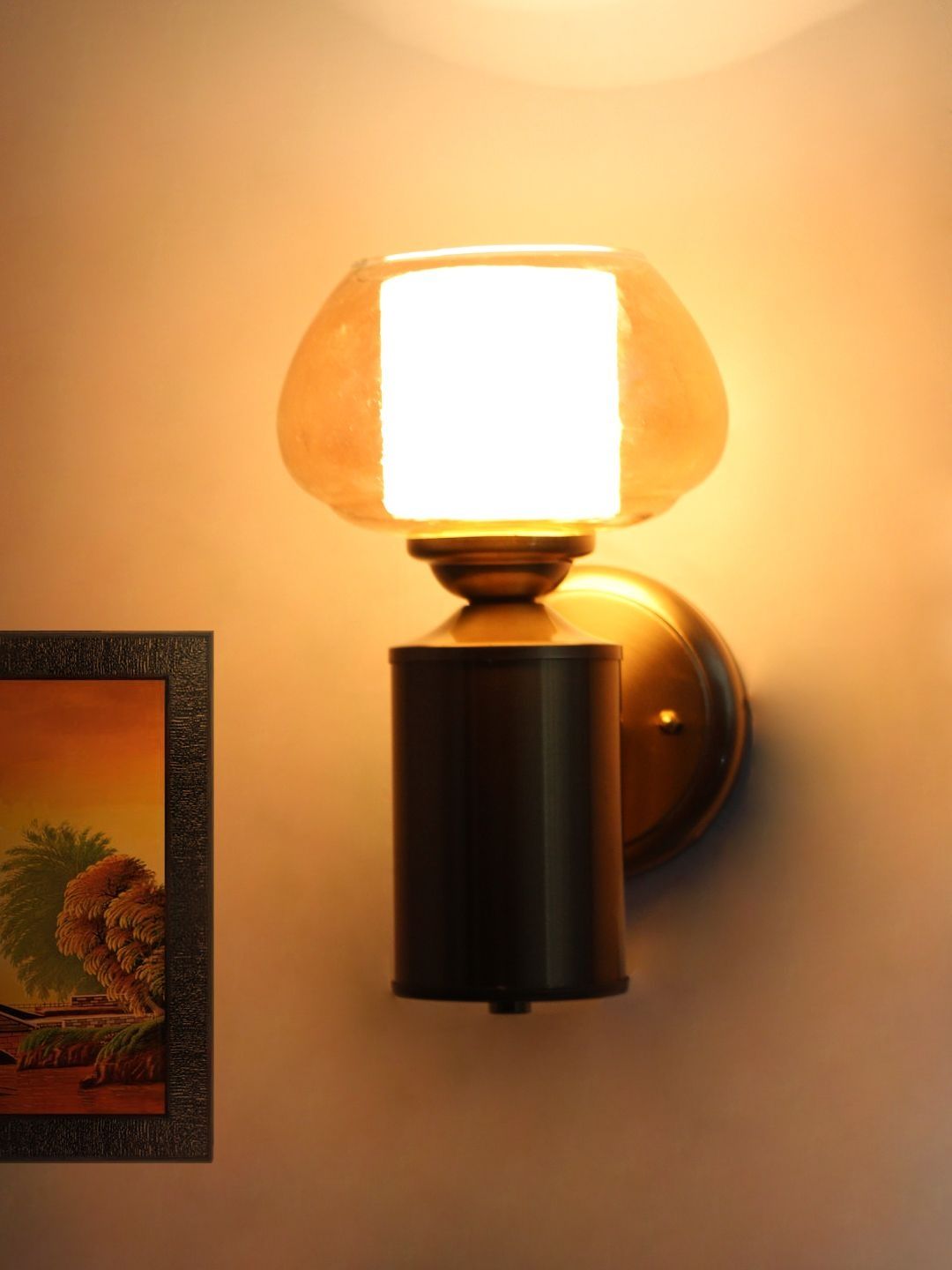 SHREE KALA HOME DECOR Gold-Toned & Gold-Toned Iron Abstract Shaped Shaped Wall Lamp-picture-47