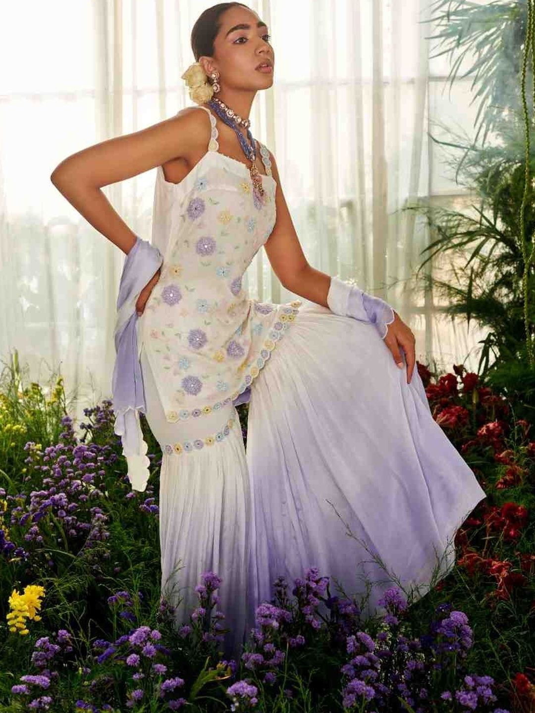 Tilsim by Sagarika Mehrotra Women Ethnic Motifs Embroidered Regular Thread Work Kurti with Sharara & With-image-31