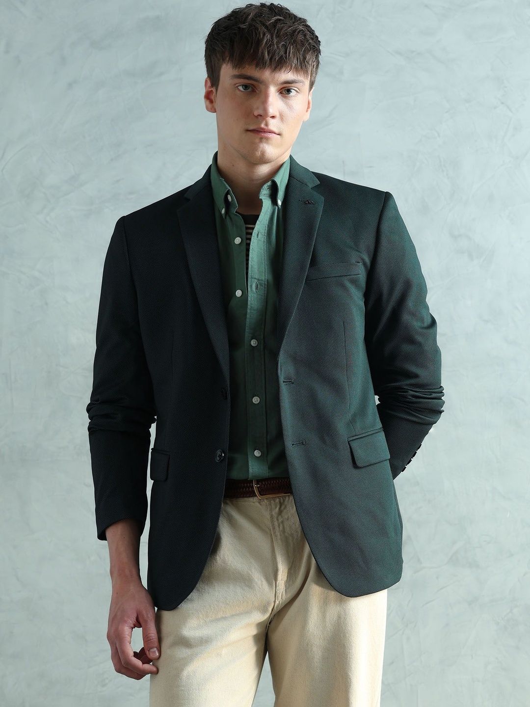 Arrow Self Design Notched Lapel Single-Breasted Slim Fit Blazers-picture-41