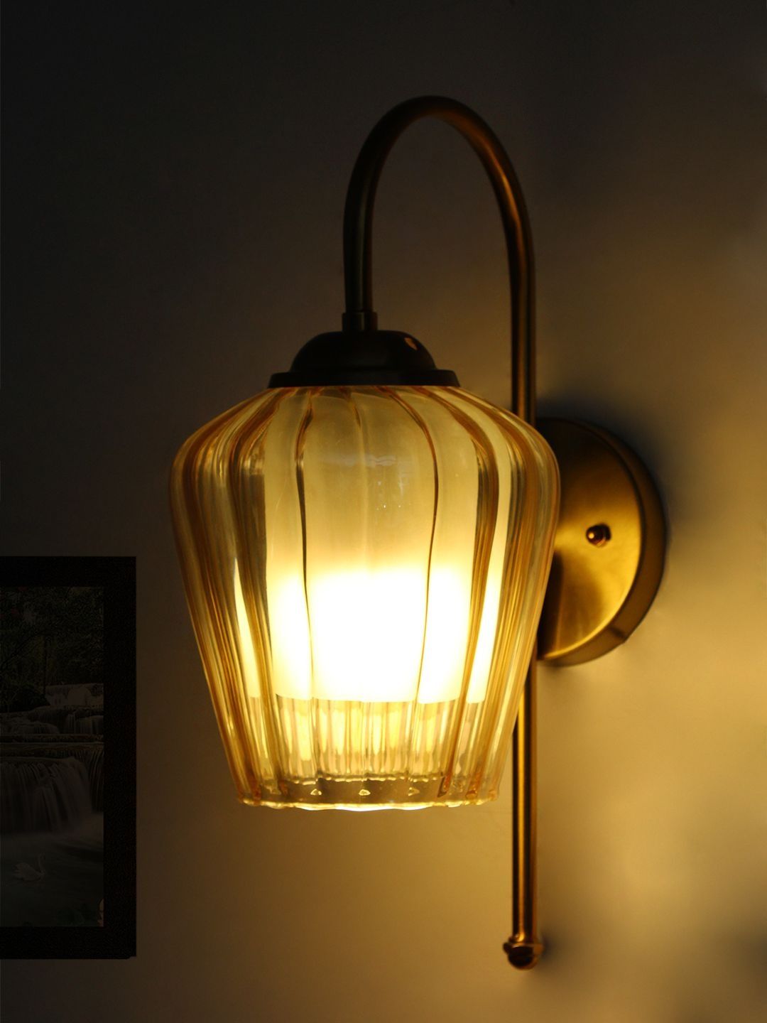 SHREE KALA HOME DECOR Gold-Toned & Gold-Toned Textured Iron Traditional Abstract Shaped Shaped Wall Lamp-picture-39