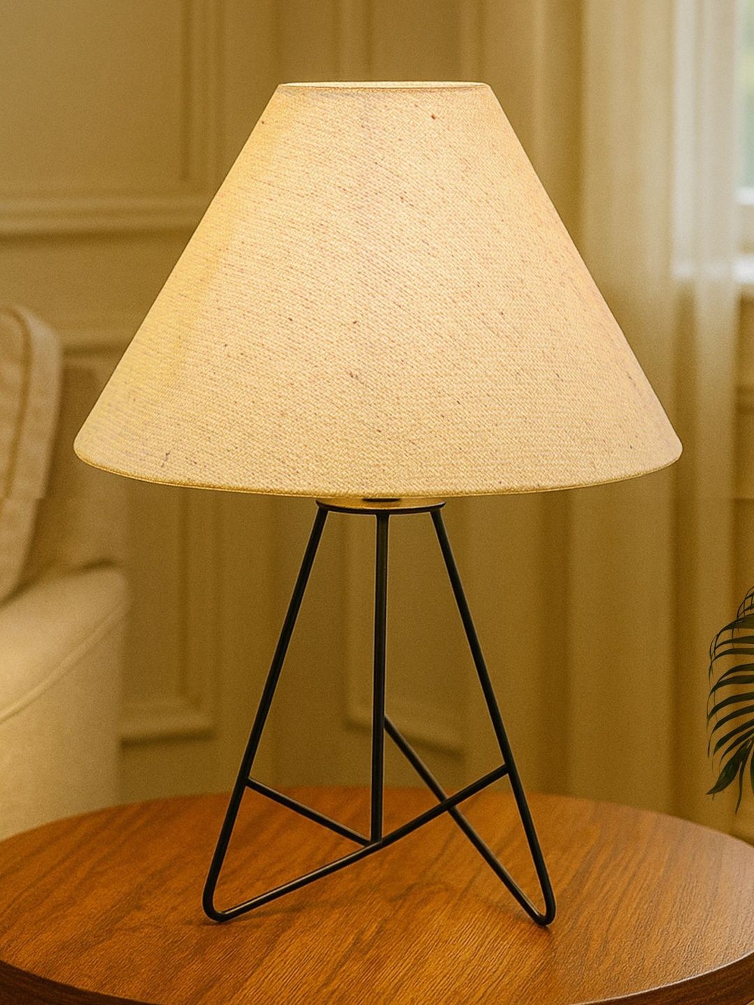 Glowhere Beige Textured Metal Contemporary Frusturical Shaped Table Lamp-picture-25