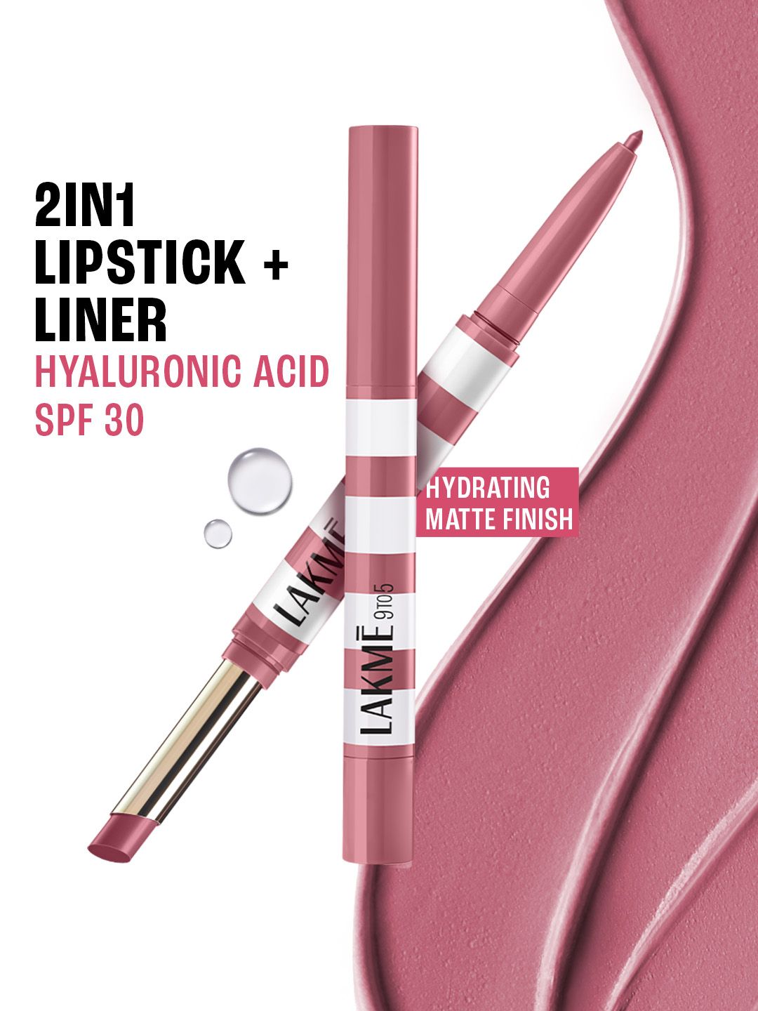 Lakme 9to5 Hya Beach Edit SPF 30 Matte Lipstick + Liner Duo 2+0.2g - Pro Pink-picture-56