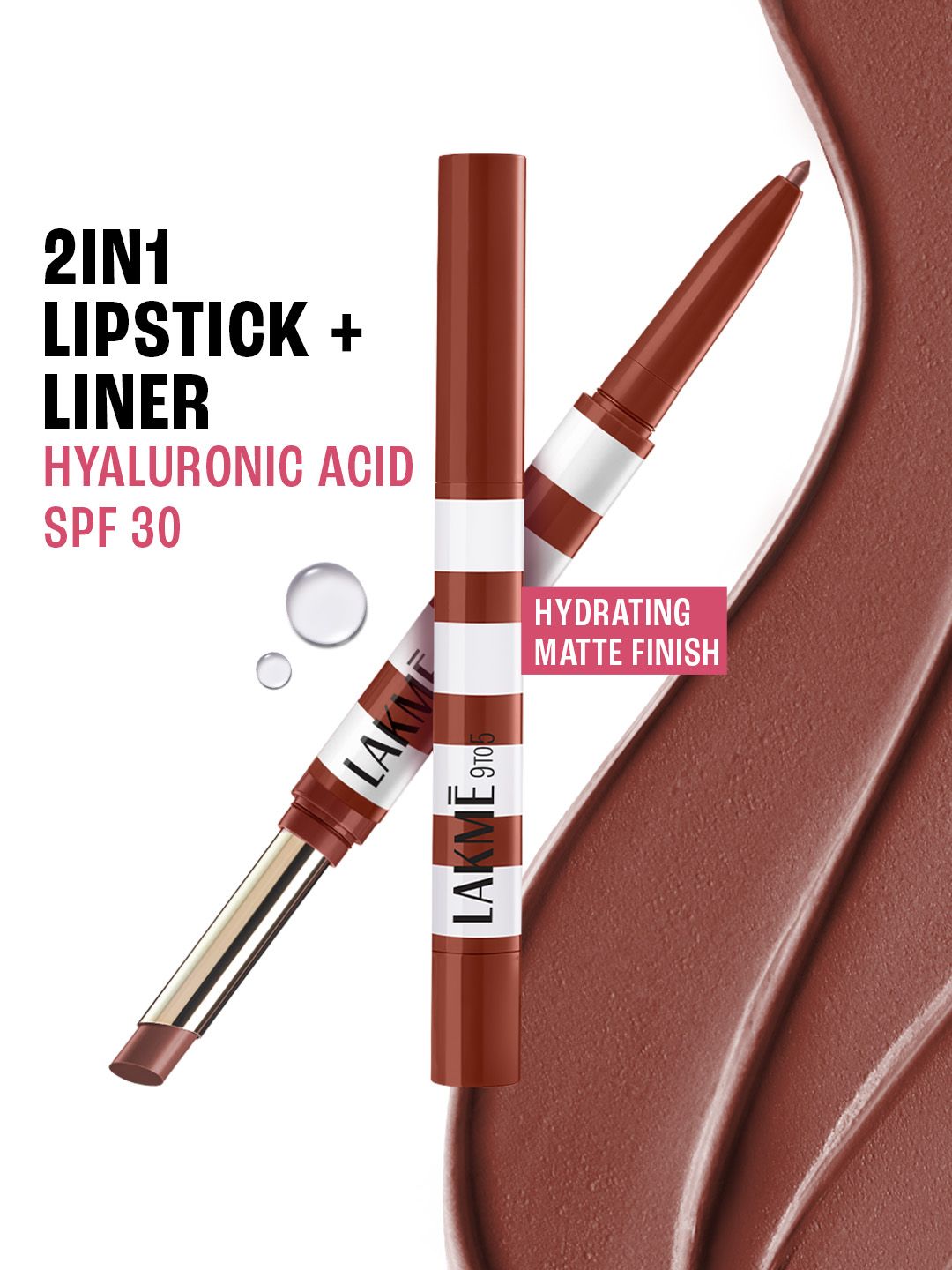 Lakme 9to5 Hya Beach Edit SPF 30 Matte Lipstick + Liner Duo 2+0.2g - Afterhours Nude-picture-24