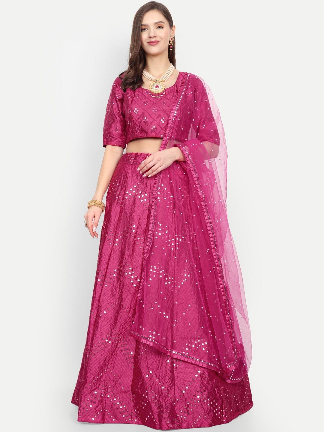 UDBHAV EXPORT Embellished Mirror Work Semi-Stitched Lehenga & Blouse With Dupatta-image-32