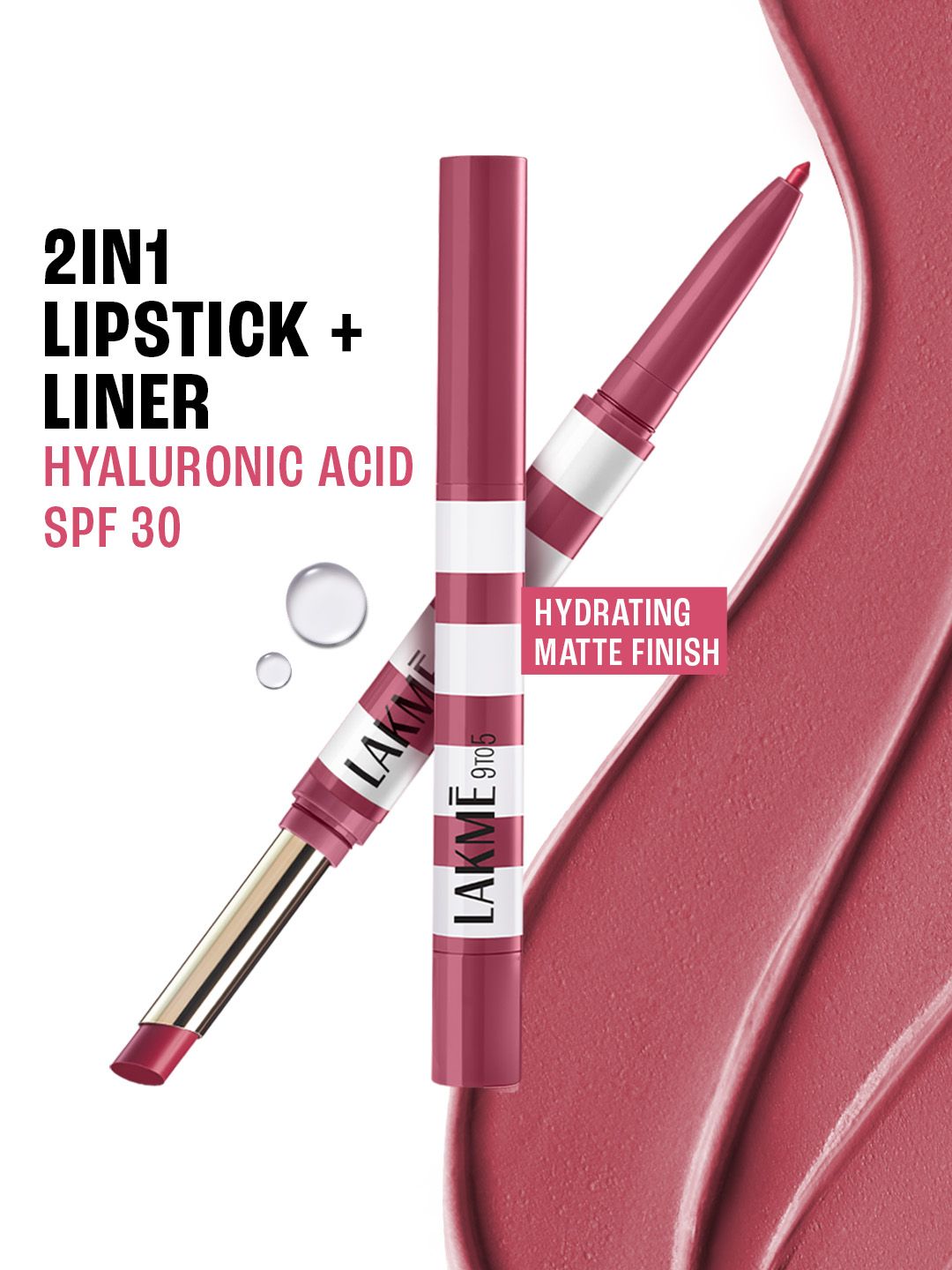 Lakme 9to5 Hya Beach Edit SPF 30 Matte Lipstick + Liner Duo 2+0.2g - Vacay Pink-image-49