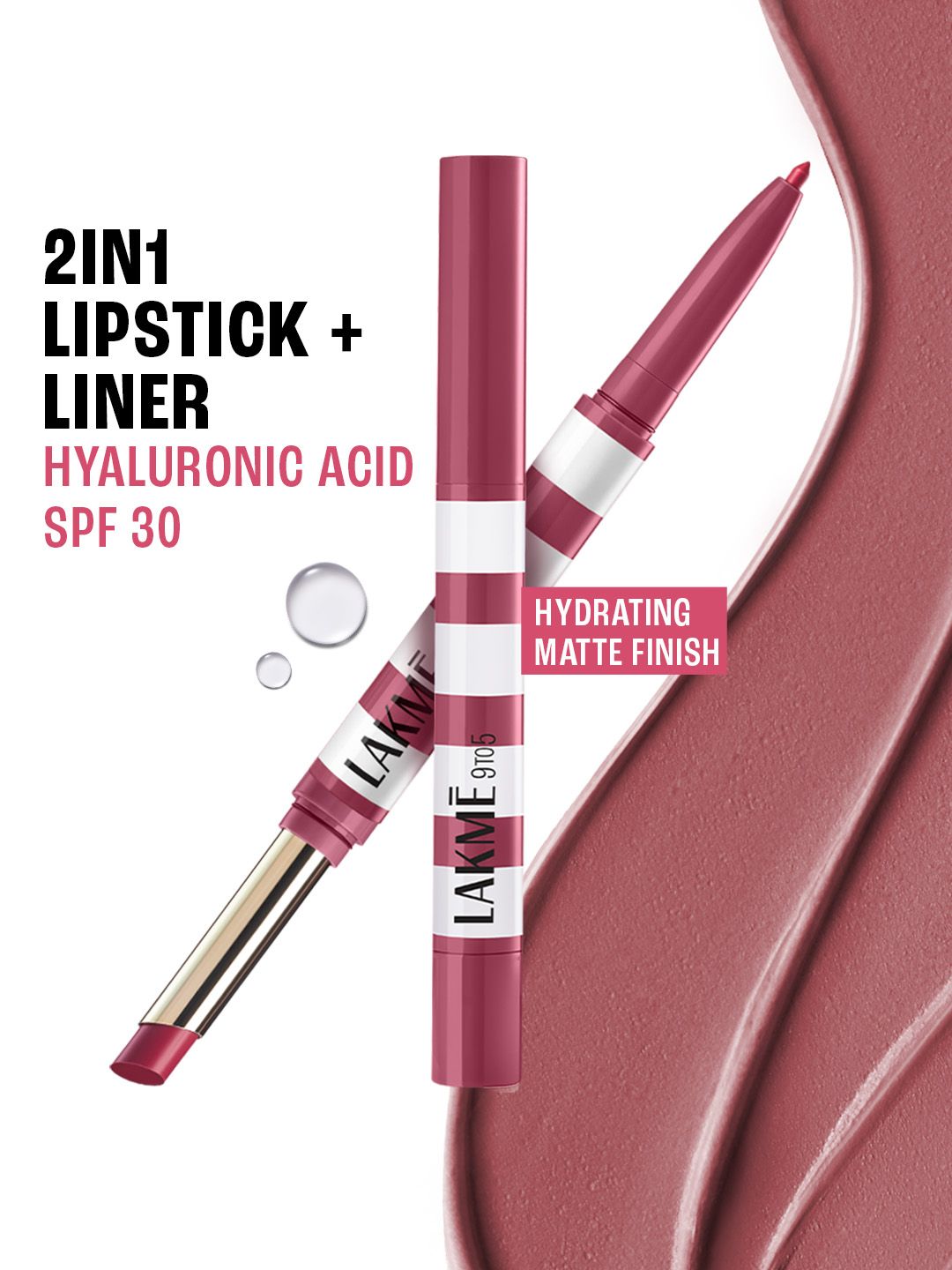 Lakme 9to5 Hya Beach Edit SPF 30 Matte Lipstick + Liner Duo 2+0.2g - Off Duty Nude-picture-17