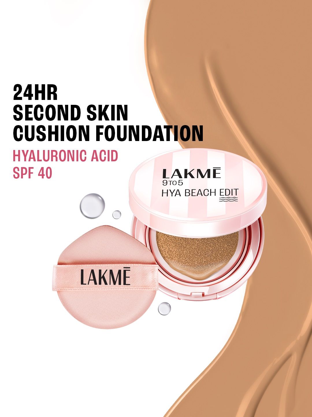 Lakme 9to5 Hya Beach Edit SPF 40 Full Coverage Cushion Foundation 12g - W240 Warm Beige-picture-31