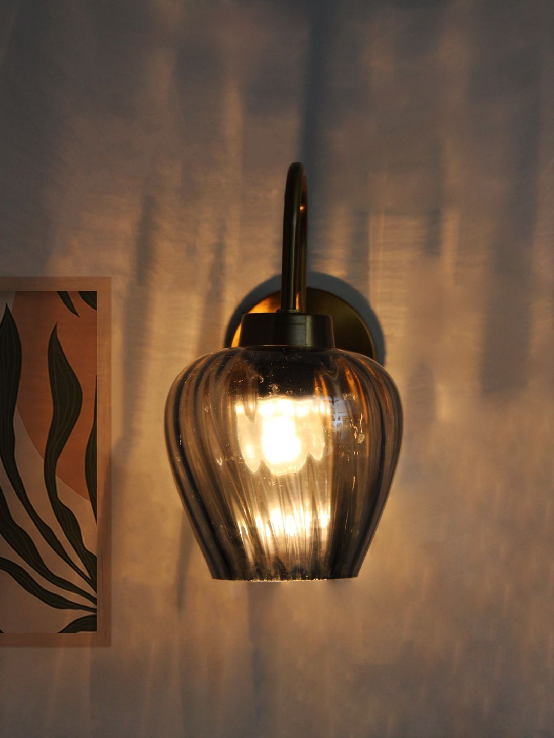 SHREE KALA HOME DECOR Gold-Toned & Grey Textured Iron Abstract Shaped Shaped Wall Lamp-image-40