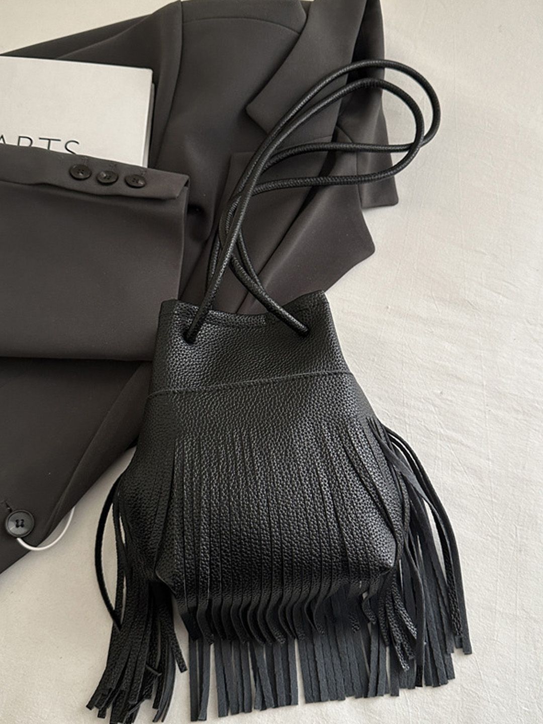 Lara Karen Textured PU Sling Bag with Fringed-picture-27