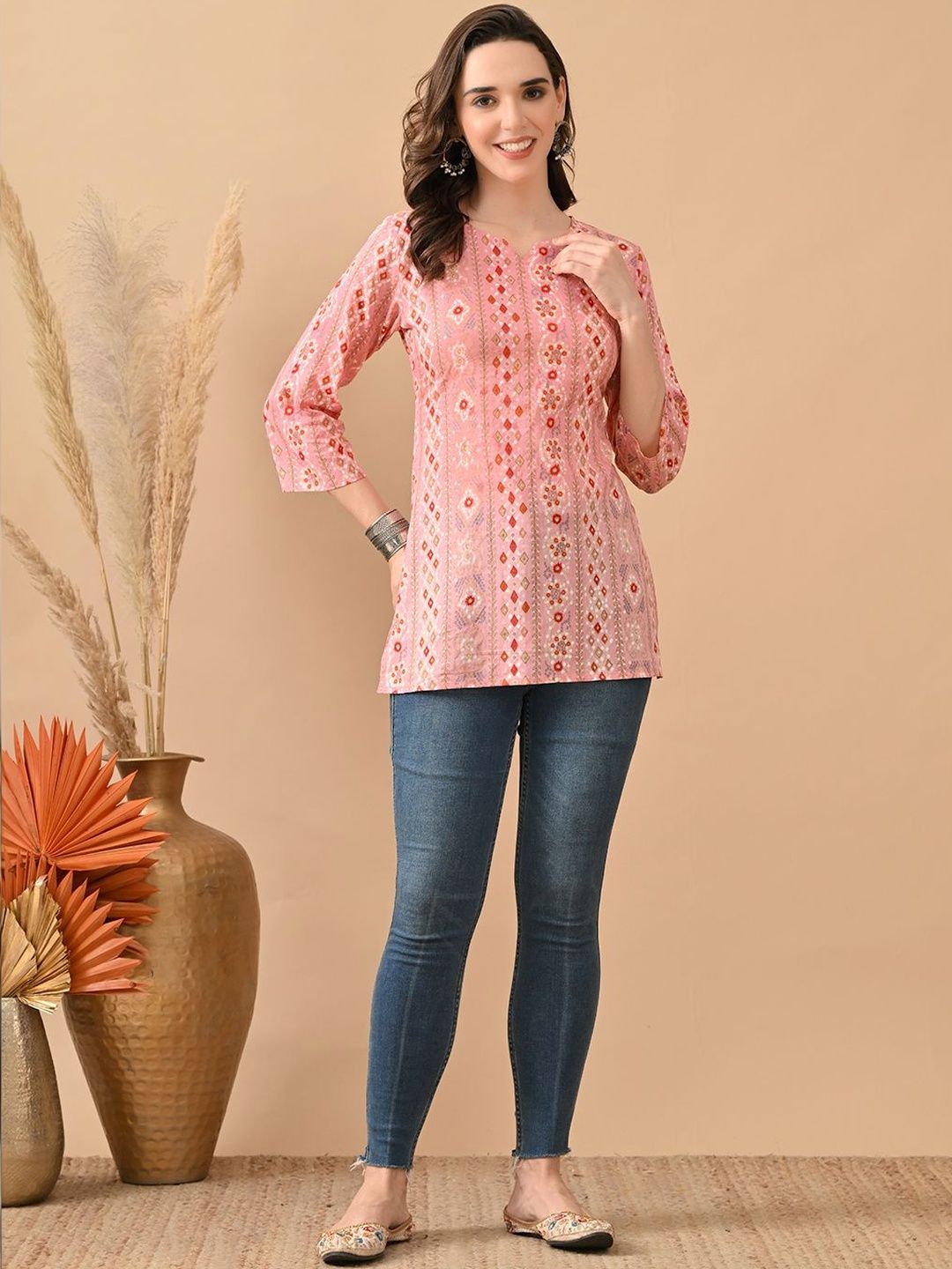 Rosecloud Ethnic Motifs Printed V-Neck Kurti-picture-57