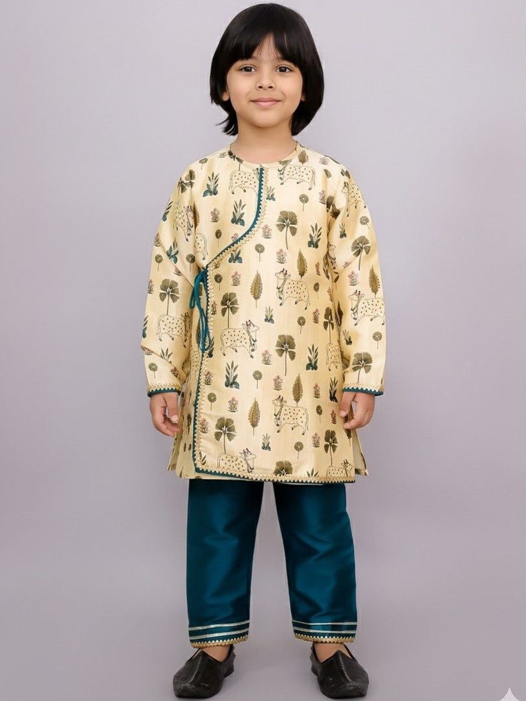 THE WISHING CLOSET Boys Printed Angrakha Kurta with Pyjamas-image-47