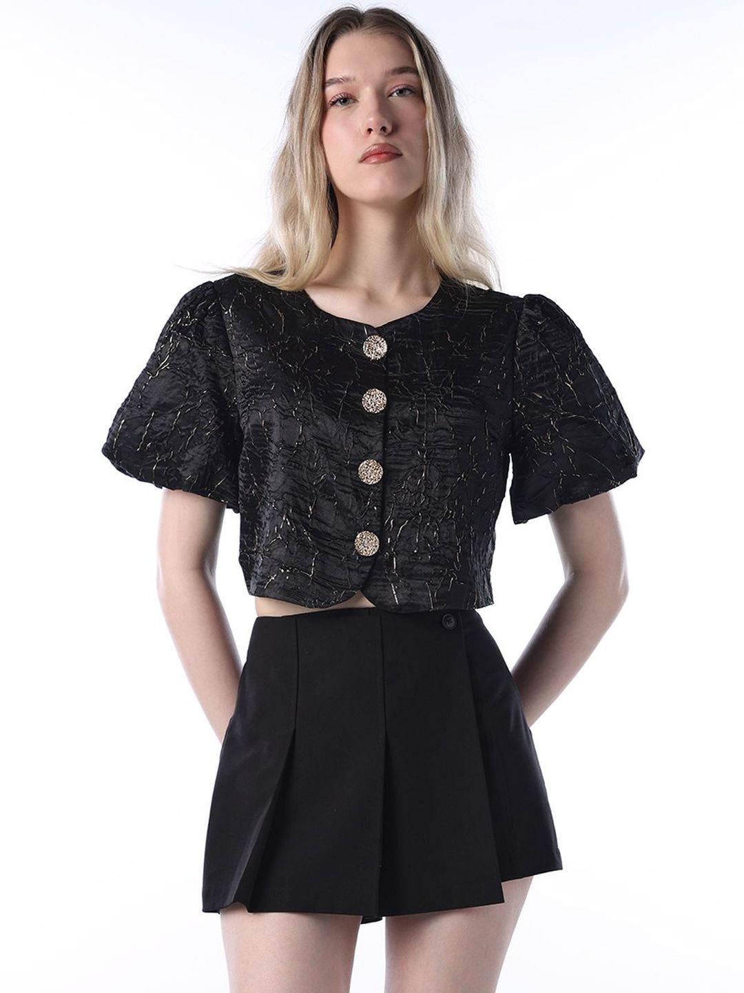 ONLY Puff Sleeve Monochrome Boxy Crop Top-picture-46