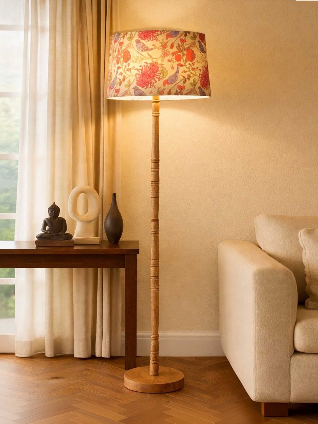 Glowhere Red & Brown Printed Wooden Floor Lamp-picture-50
