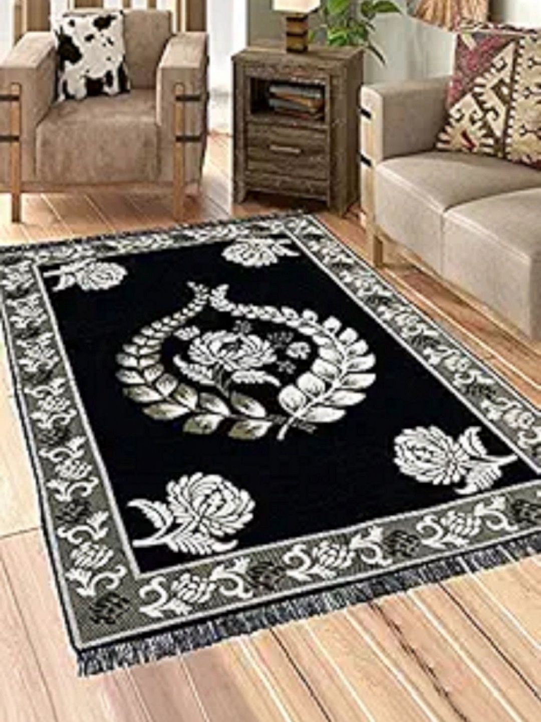 LUZDECOR Black Floral Anti-Skid Other Carpet-picture-33