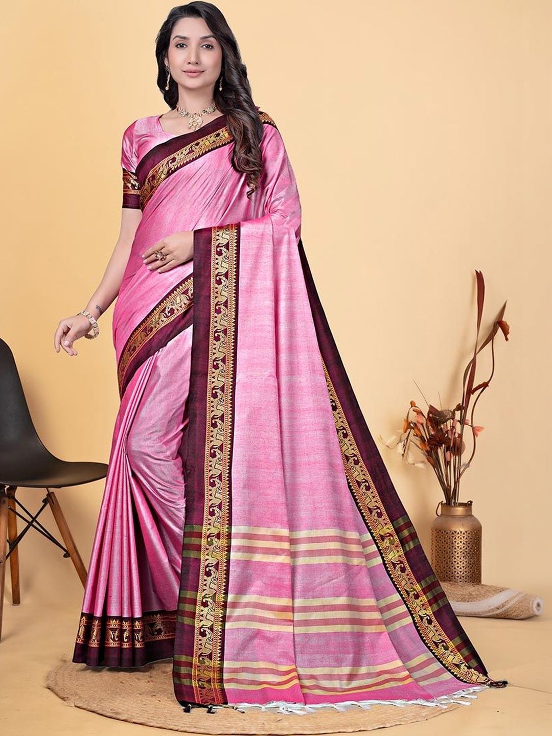 HERE&NOW Ethnic Motifs Zari Pure Cotton Gadwal Saree-picture-34