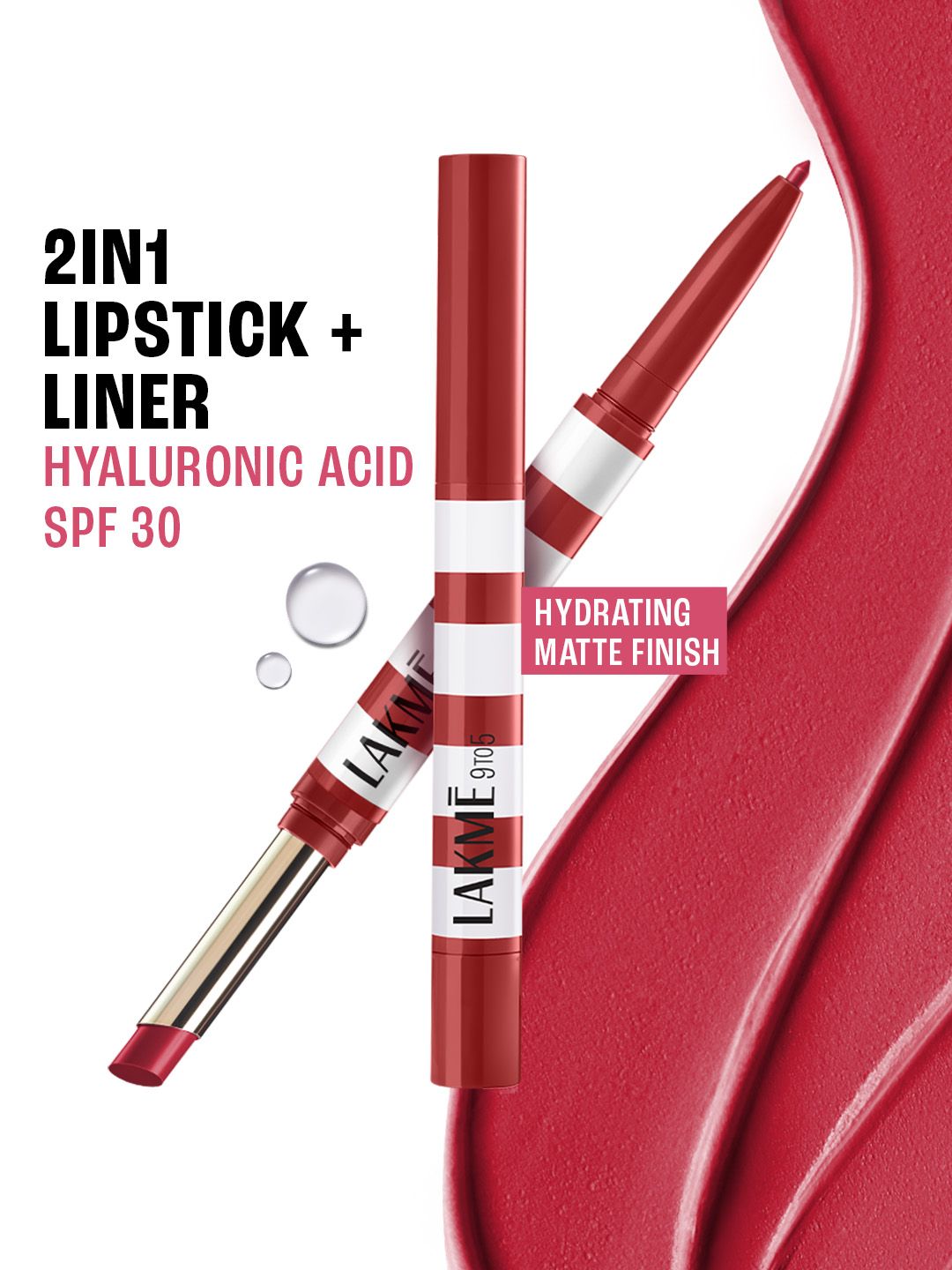 Lakme 9to5 Hya Beach Edit SPF 30 Matte Lipstick + Liner Duo 2+0.2g - Afterhours Red-picture-28