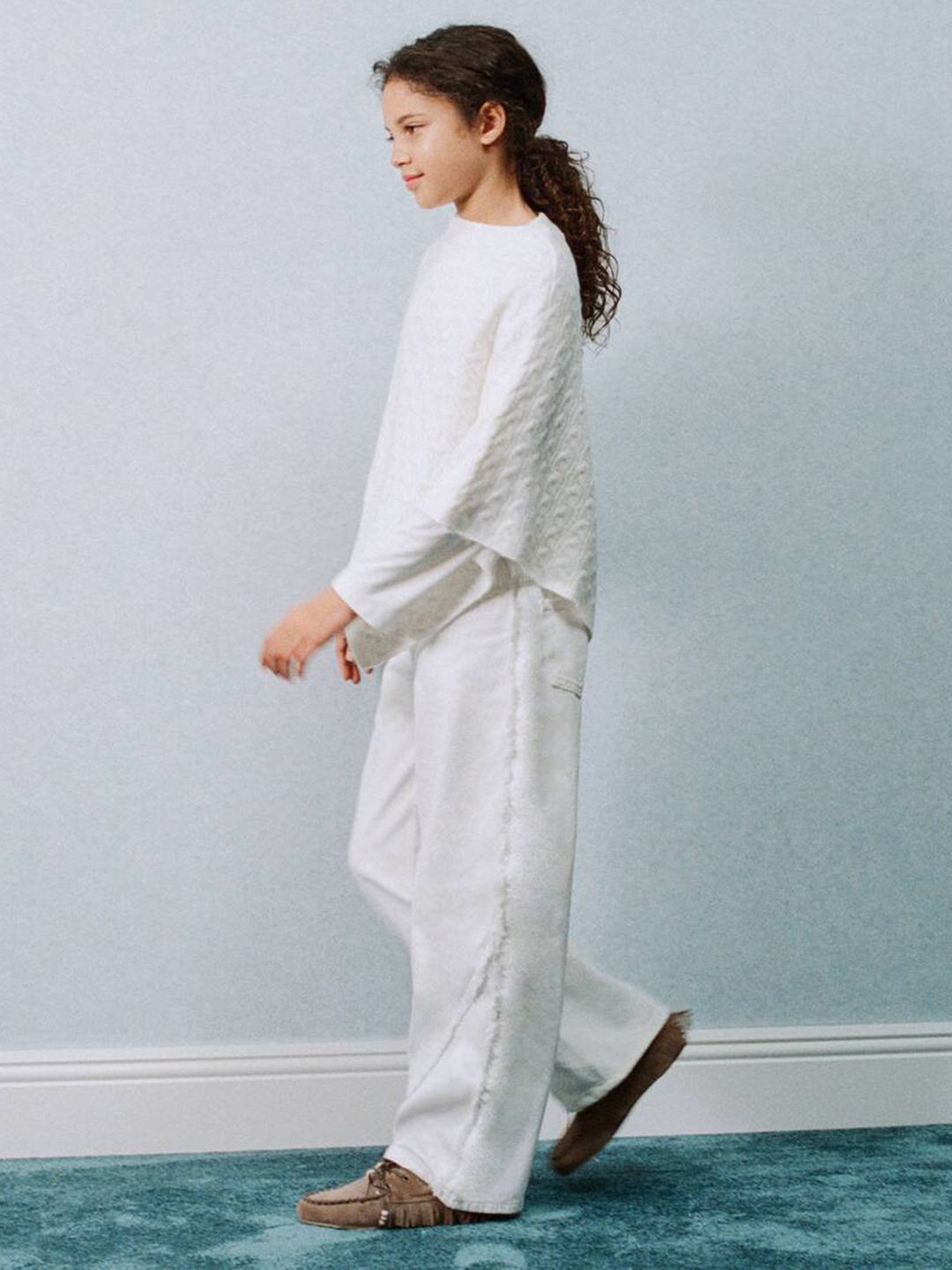 Mango Kids Girls Wide Leg Mid-Rise Pure Cotton Jeans