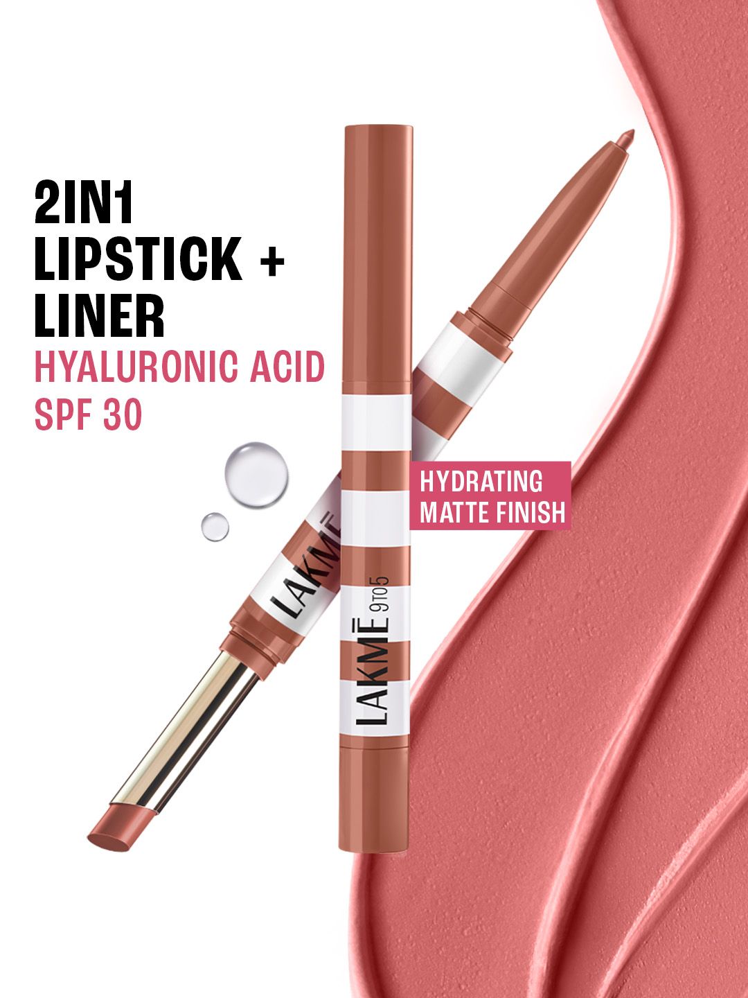 Lakme 9to5 Hya Beach Edit SPF 30 Matte Lipstick + Liner Duo 2+0.2g - Beachy Peach-image-38