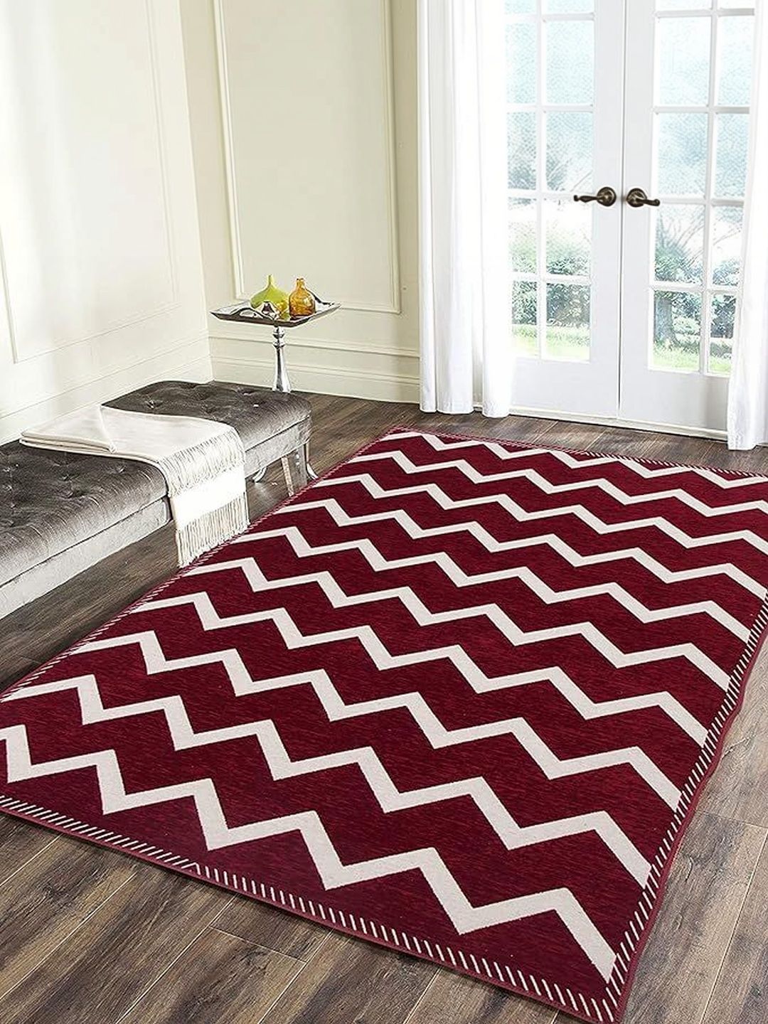 LUZDECOR Maroon Geometric Anti-Skid Other Carpet-picture-13