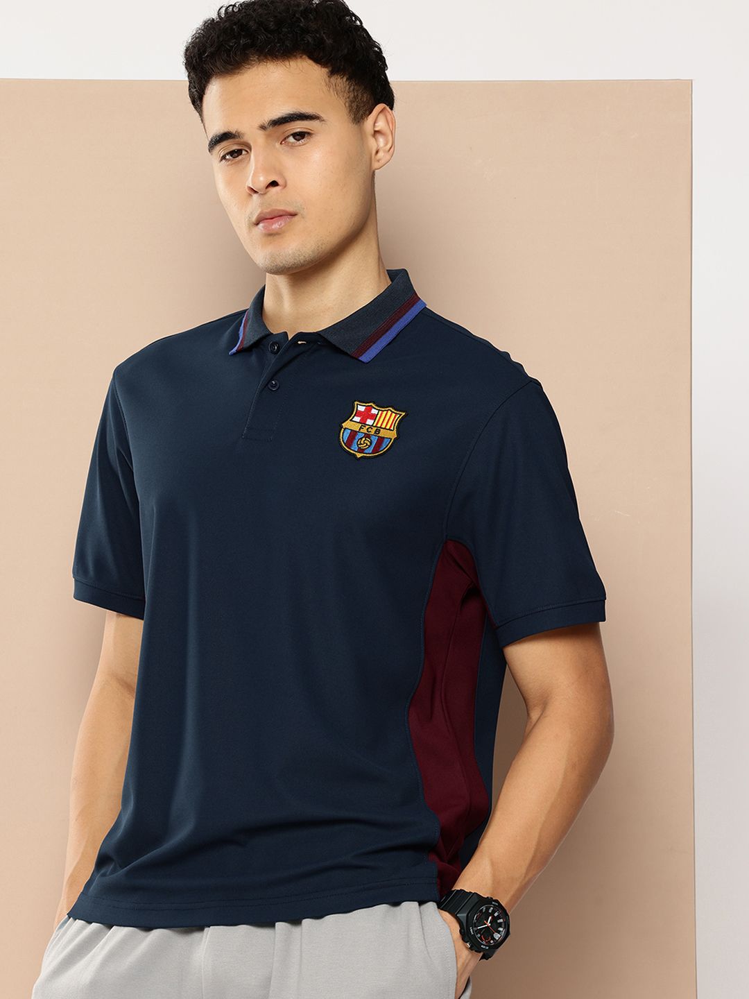 FC Barcelona Brand Logo Applique Polo Collar T-shirt-picture-51