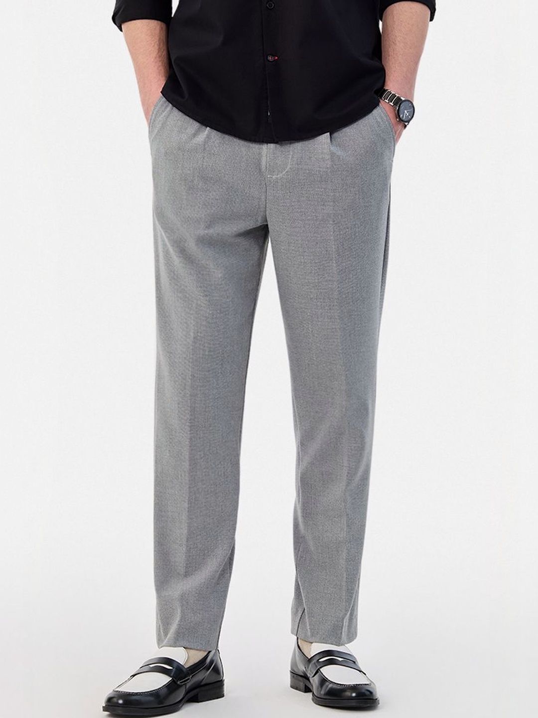 Snitch Men Textured Wrinkle Free Pleated Trousers-picture-25